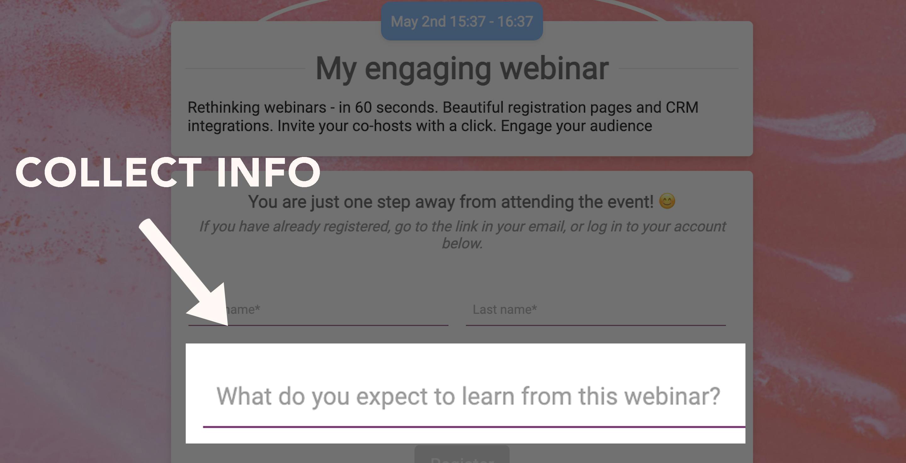 Collecting attendee information on webinar landing page