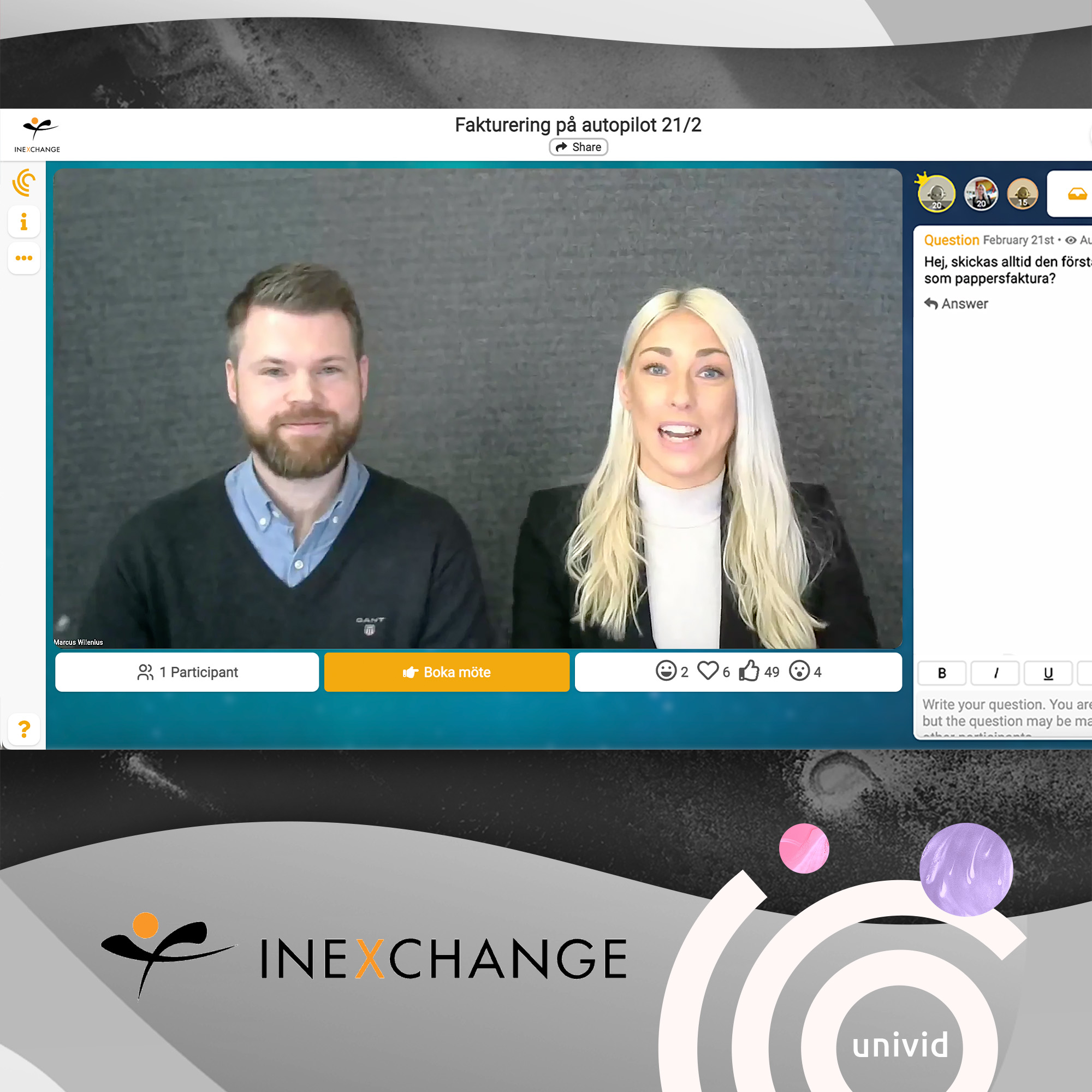 InExchange runs all of their webinar series on Univid - seeing high attendance rates and engagement from hundreds of curious attendees tuning in weekly to learn more about invoicing on autopilot in 2023 🚀. Fast, uncomplicated, and automatic 🤖 The way invoicing (and webinars) should be.