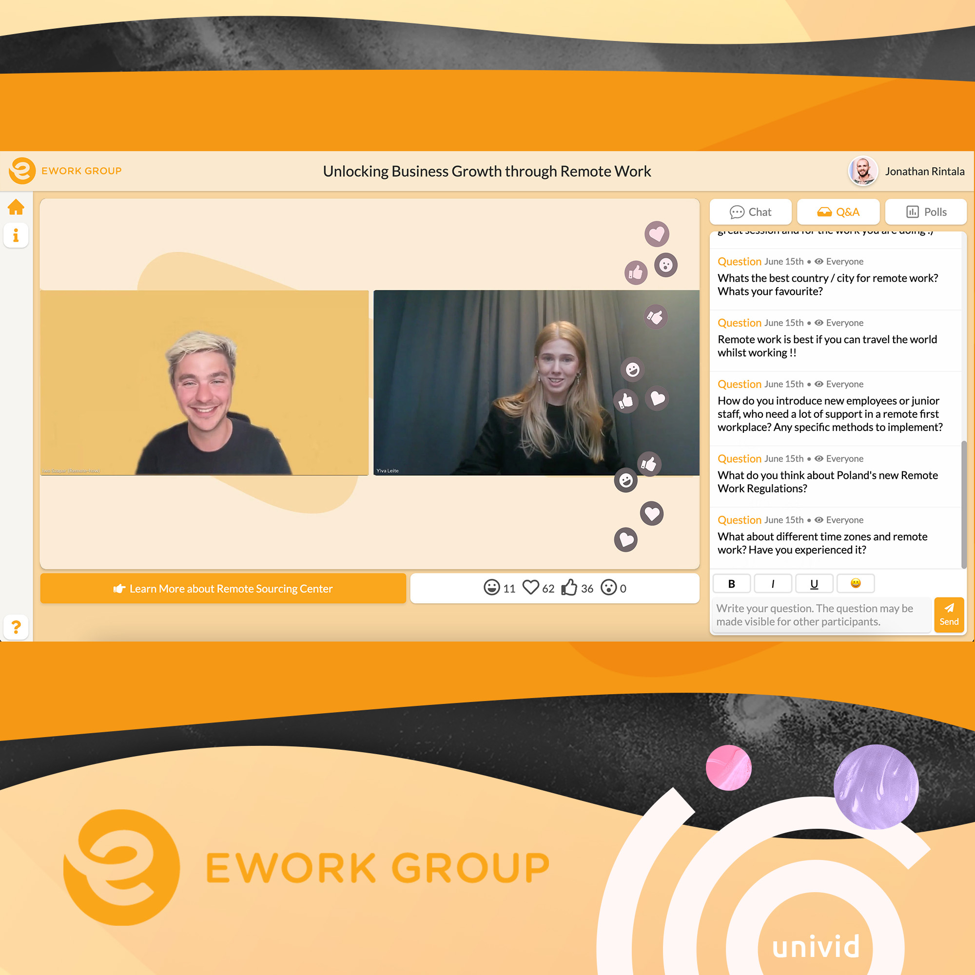 How do you grow your business to the next level with remote work? That was the topic of Ework Group's latest webinar - together with remote-first activist Iwo Szapar, CEO of Remote-how and co-founder of the Remote-First Institute, tuning in from Texas, US. With polls, Q&A, reactions and chat - this was truly an interactive fast-paced webinar with tons of curious questions being answered in real time. Also, with a value-adding CTA, smoothly leading the attendees to the next step to deep dive into free resources on remote work.