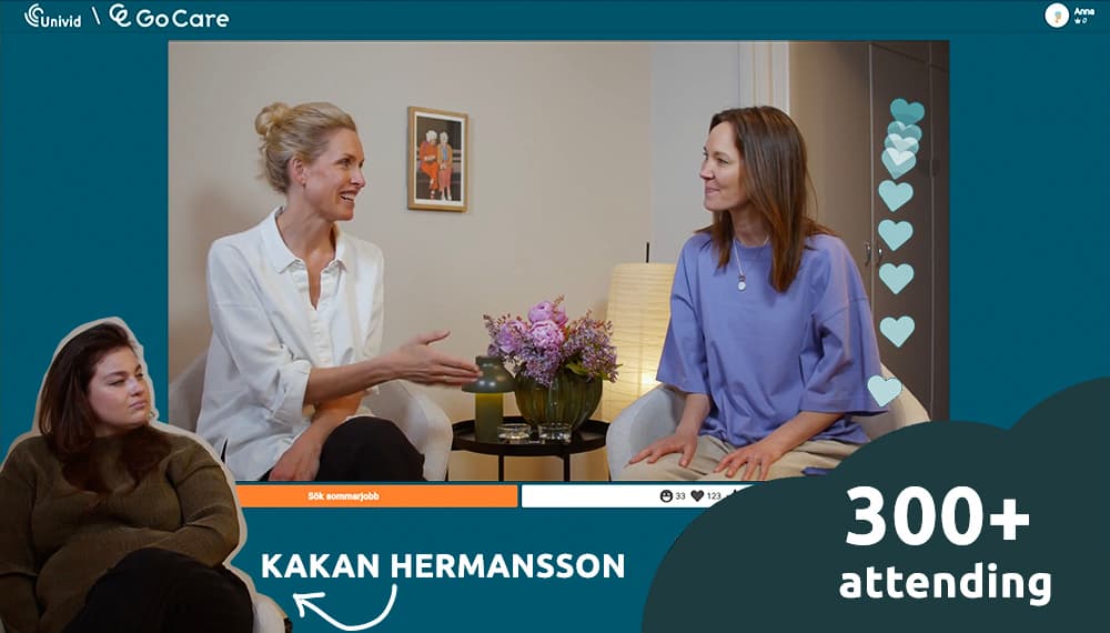 A webinar with Go Care with a simple and beautiful layout that merges with the studio - Kakan Hermansson and guest speakers from Epidemic Sound engage the 300+ job seekers participating