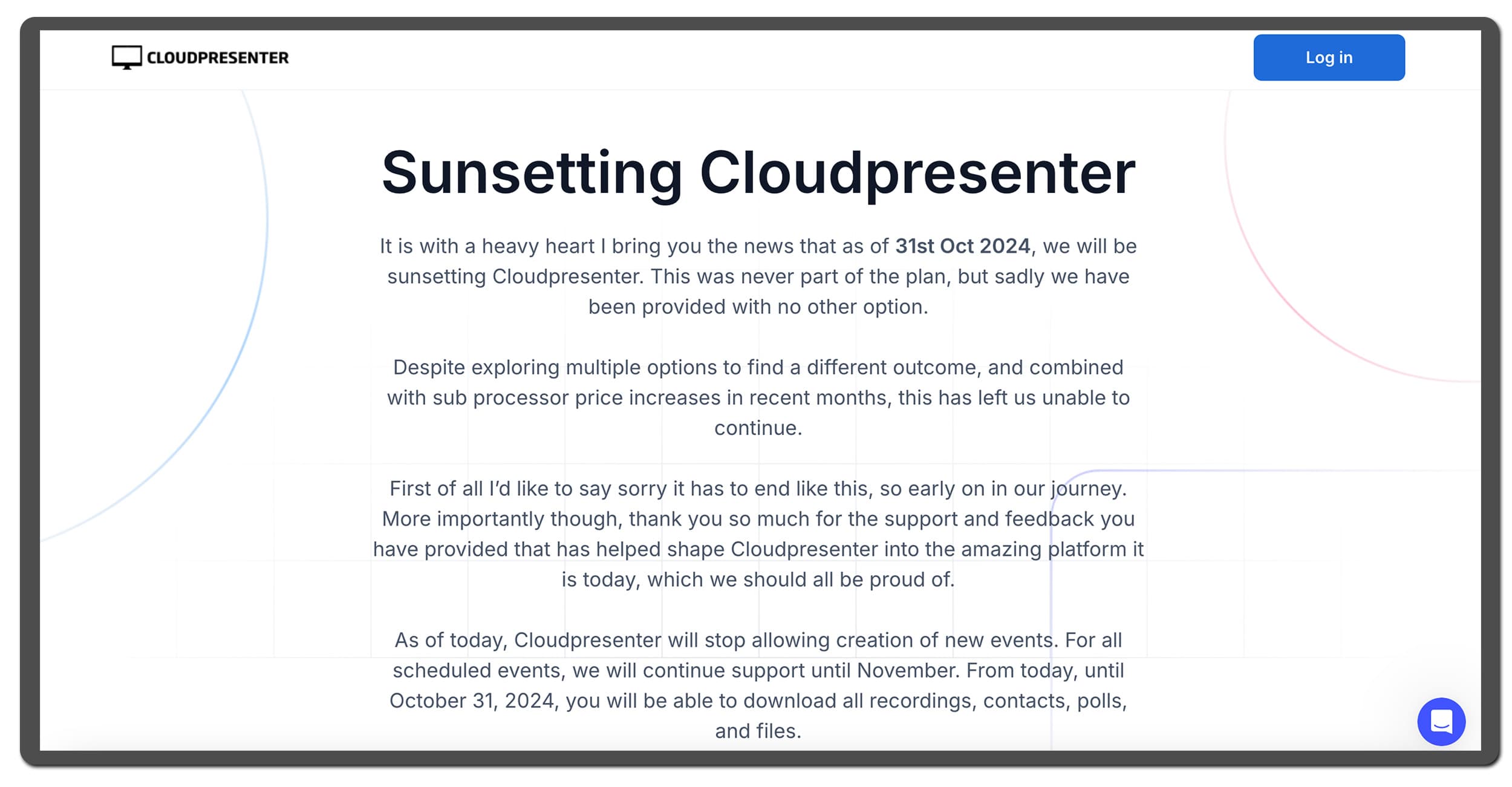 Cloudpresenter webinar platform shutting down