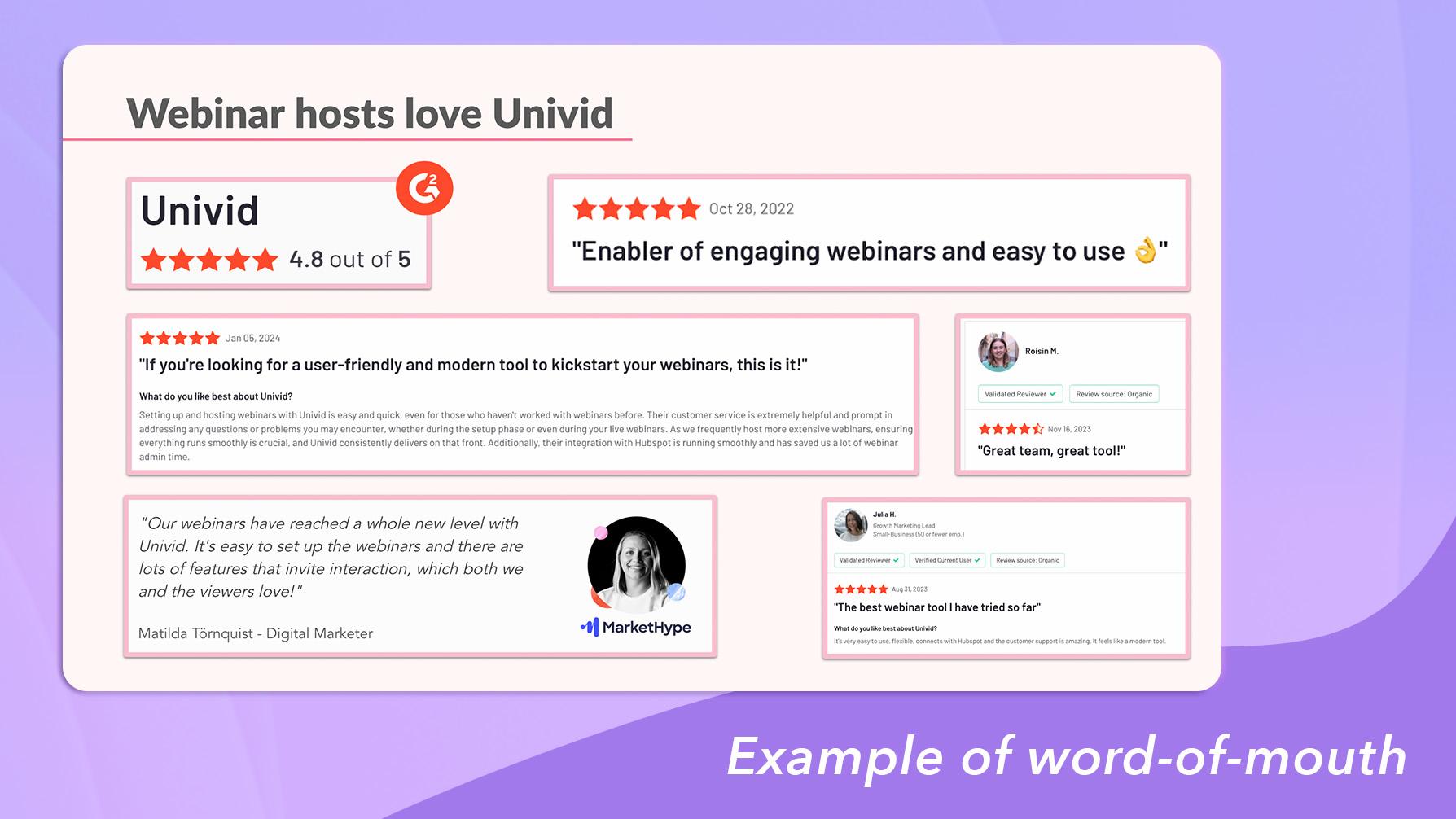 Example of word of mouth for webinar software - G2 reviews, etc.