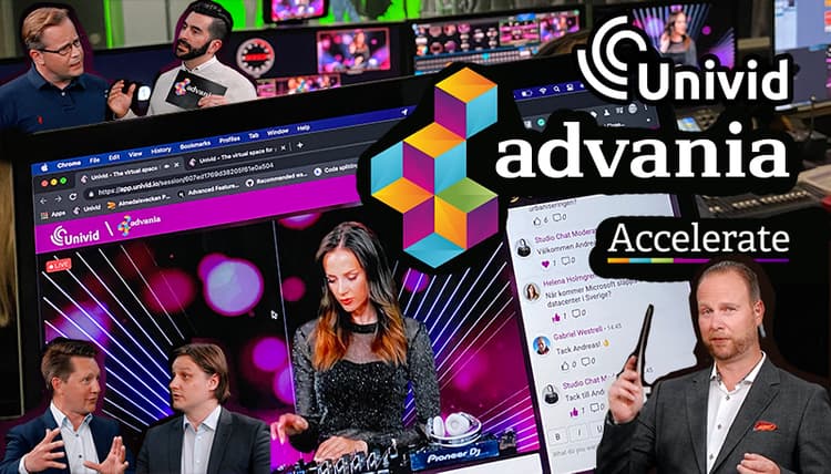 Colors and customization made this event one of our most visually beautiful digital events. An entirely digital event in Twenty Studios in Stockholm with Advania. Guest speakers from Tech Data with Johnny Nyfiken and others.