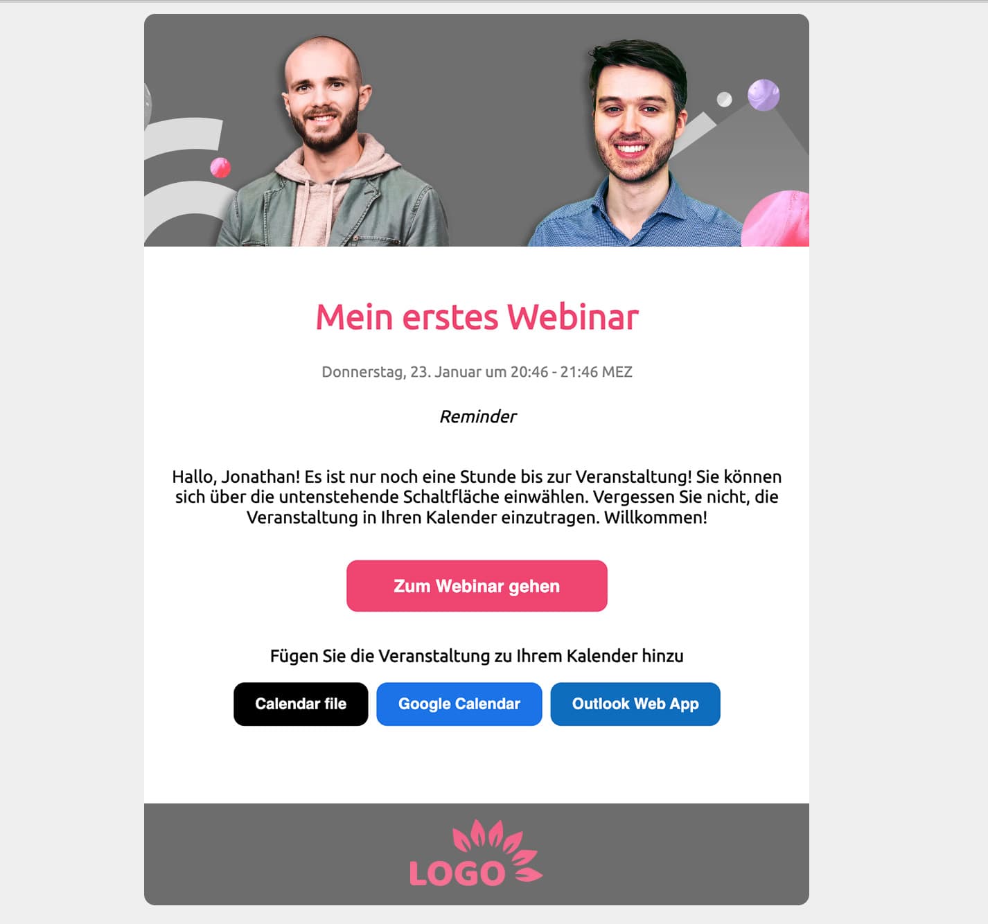 Webinar reminder email in German - Univid webinar software