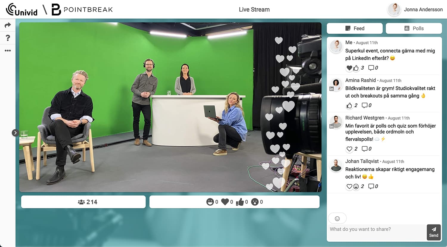 Bad picture, lagging sound, boring content? Today, all companies broadcast live. The demands on quality and content have risen rapidly over the past year. Pointbreak helps to create interesting and relevant formats for both customers and employees. With professional green screen studios and experts from the communications industry and the TV industry, Pointbreak creates unique concepts for companies that want to have a greater effect with their live broadcasts.