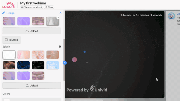 Webinar functionality live in action on the Univid webinar software