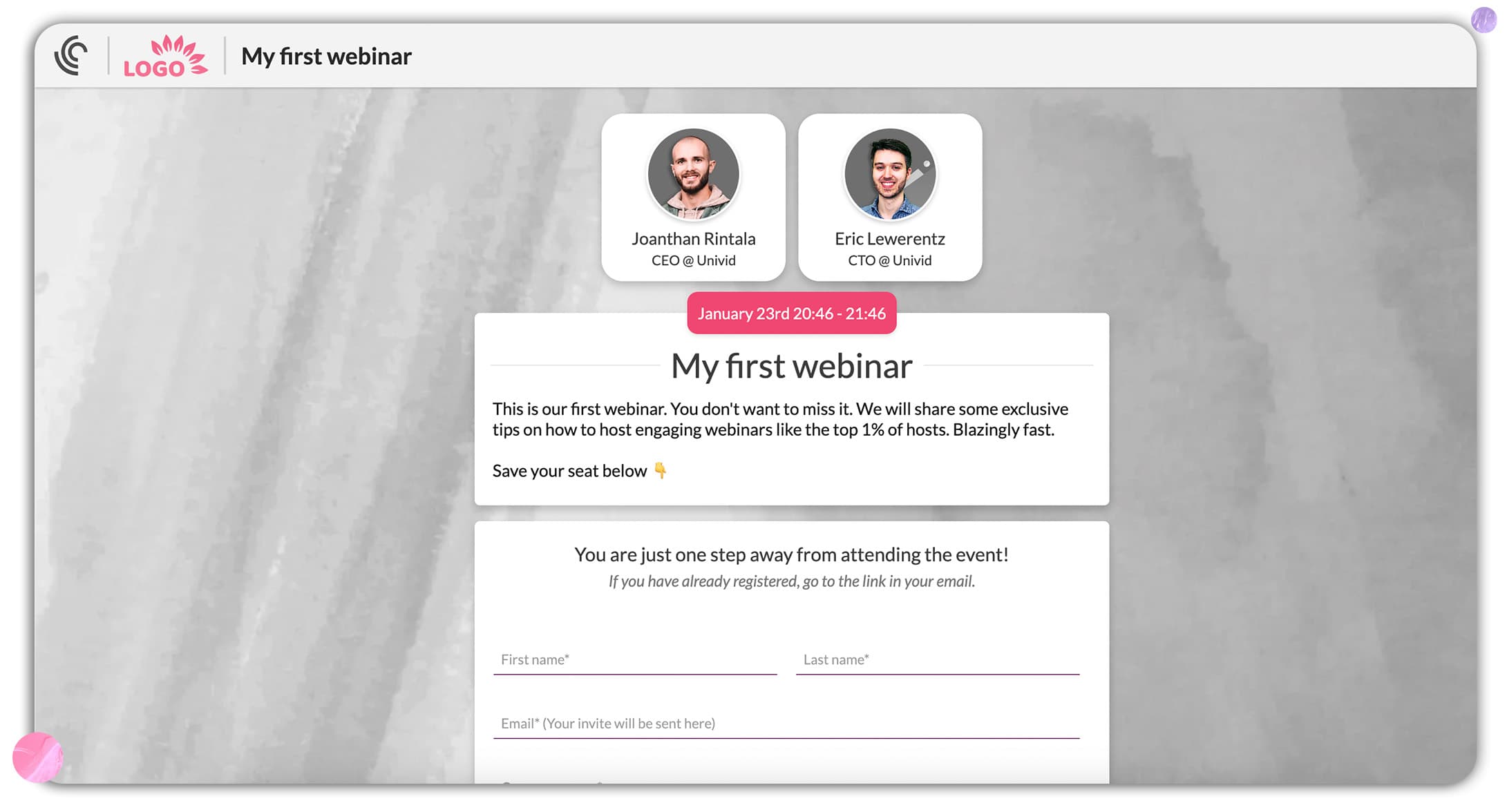Exempel på registreringssida för webinar Exempel på registreringssida för webinar