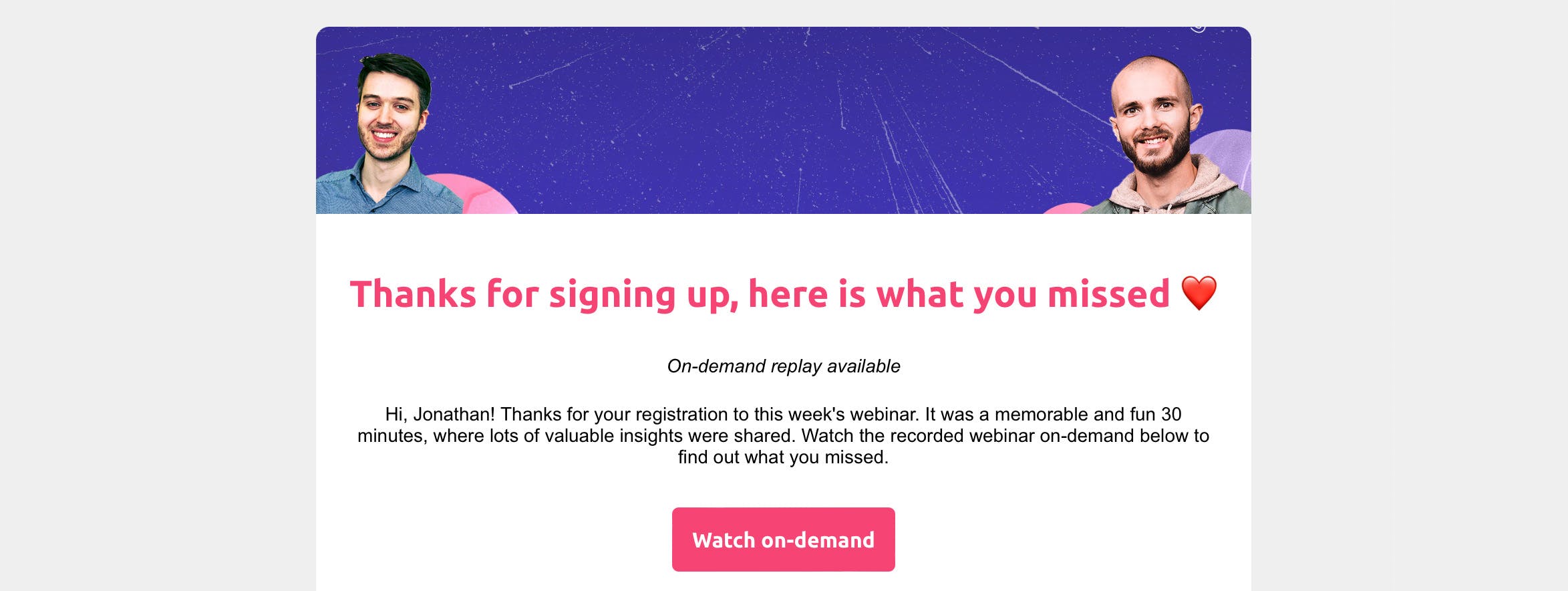 A webinar follow-up email example