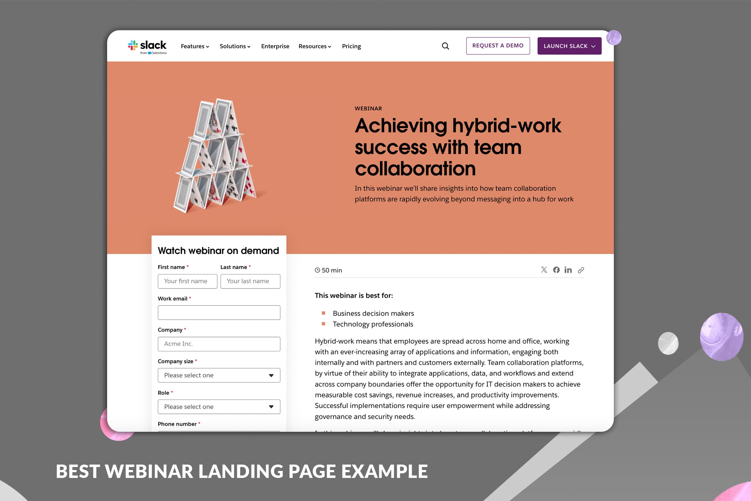 Best webinar landing page example - Slack Best webinar landing page example - Slack