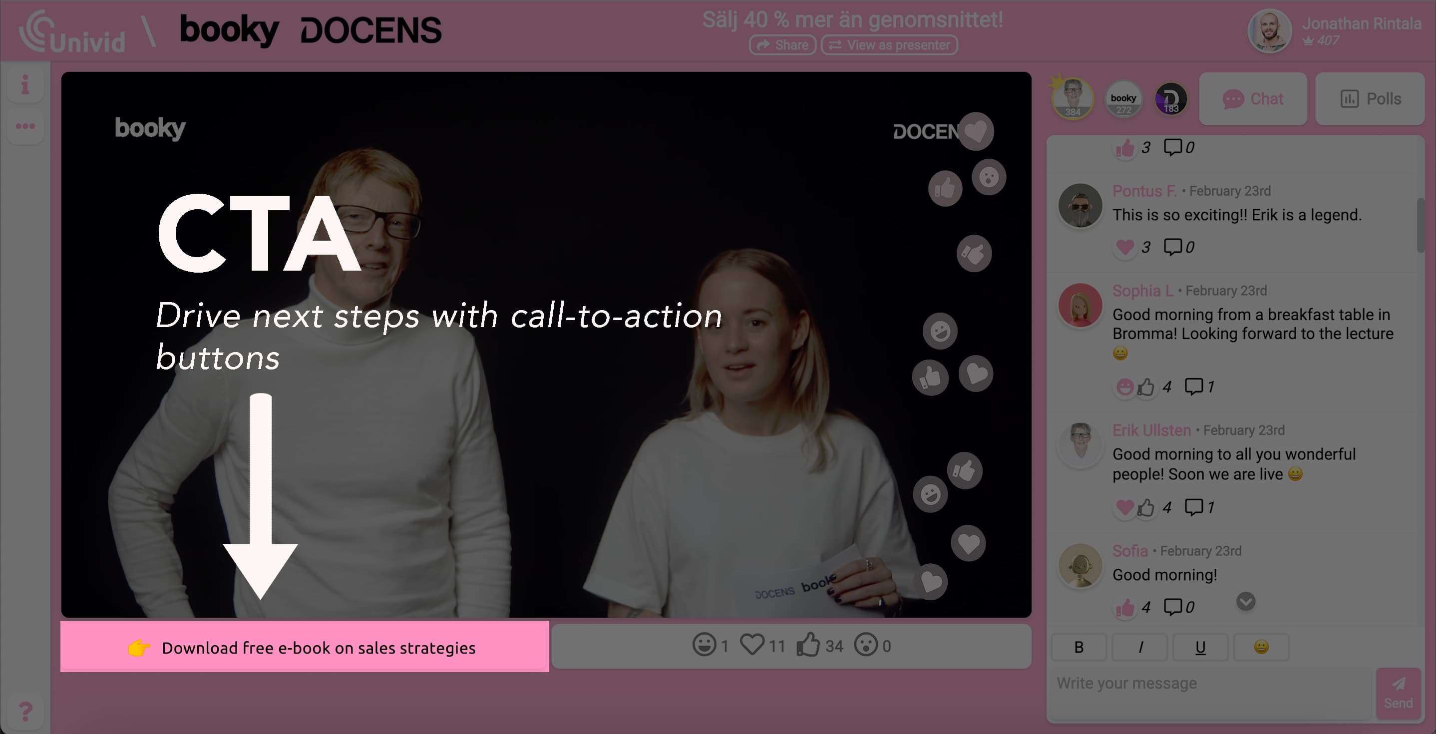 Call-to-actions i live webinarplattform Univid