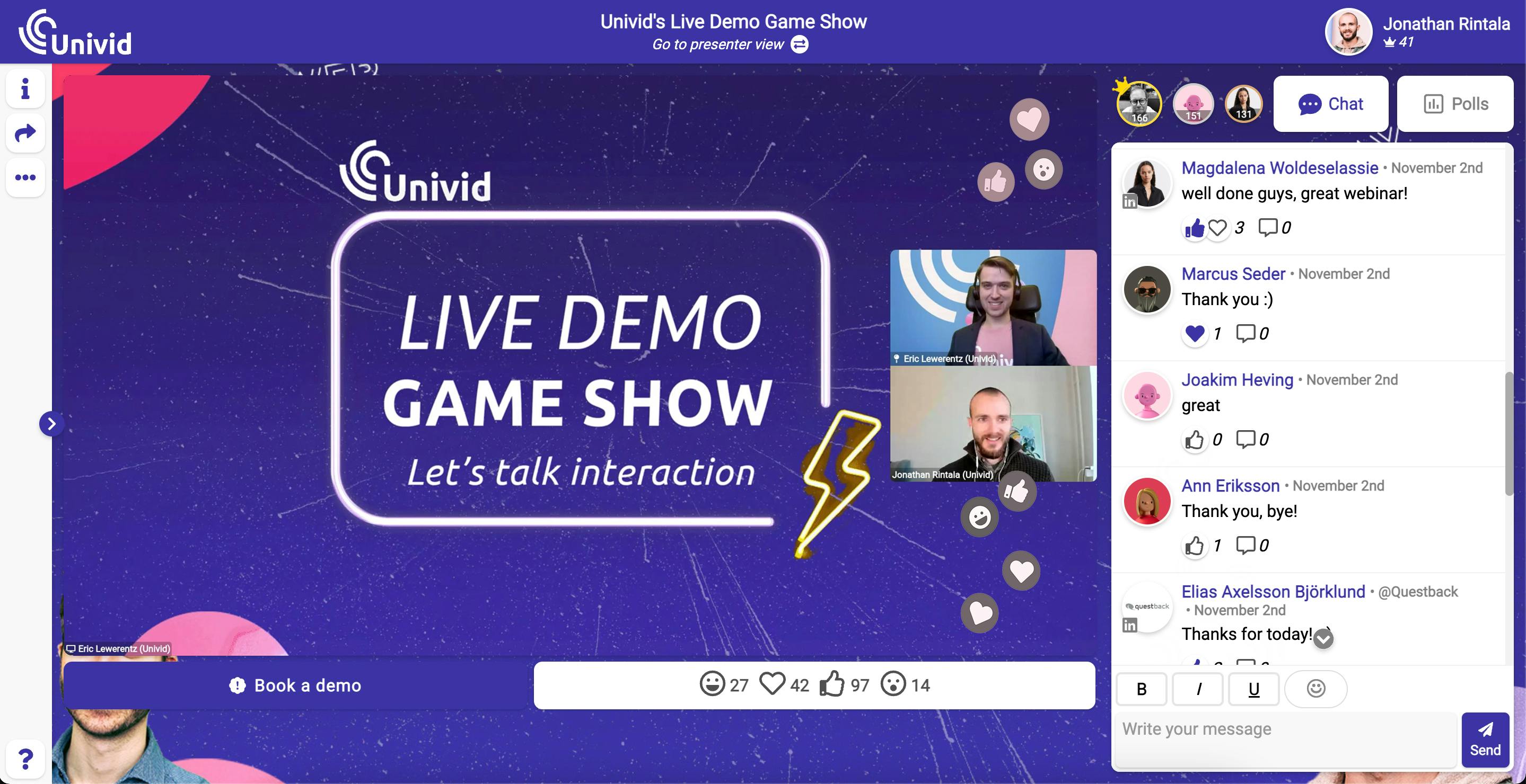 Live webinar with tons of engagement in Univid
