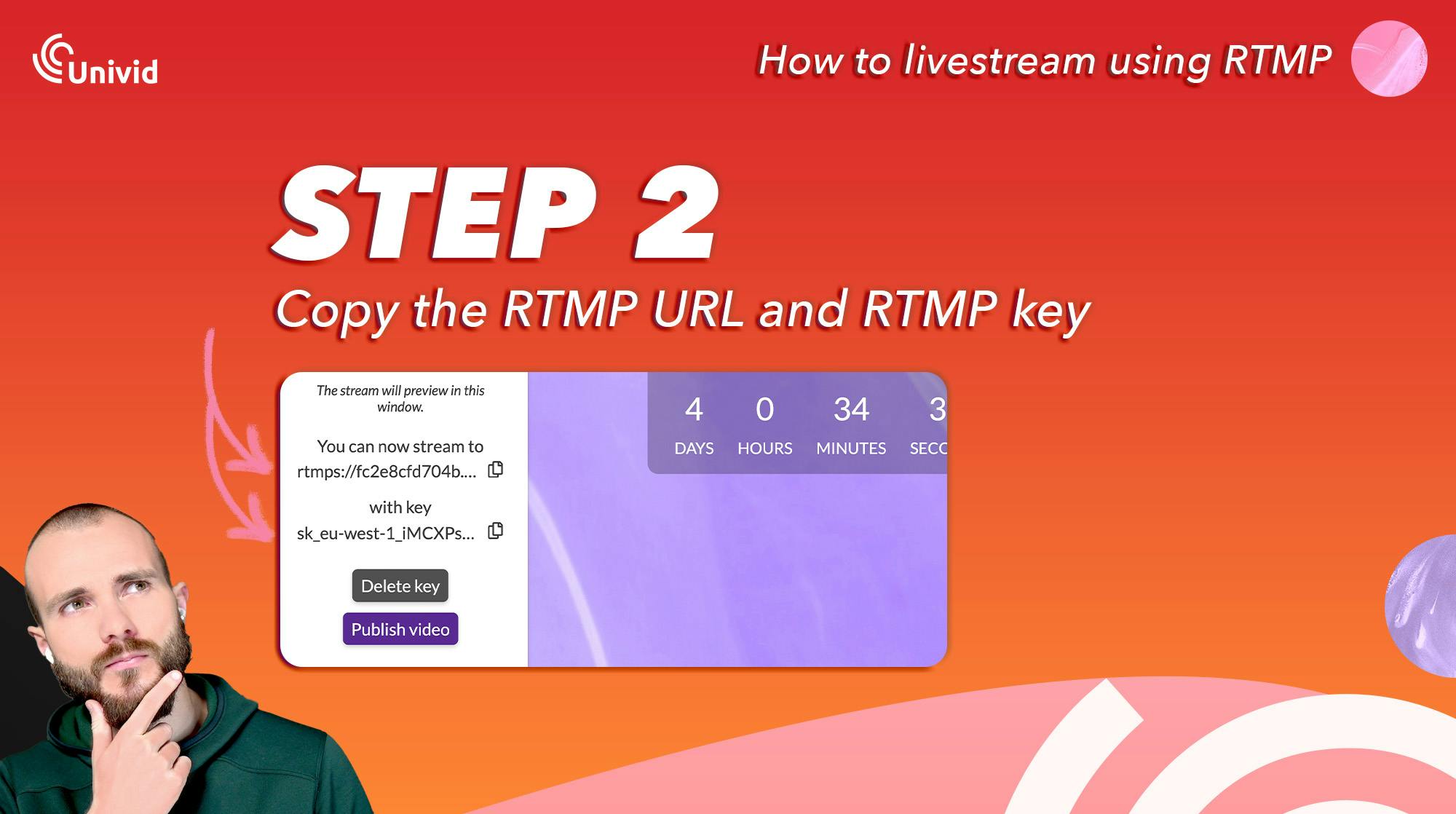 Copy RTMP Key and RTMP URL from your live streaming platform or webinar software