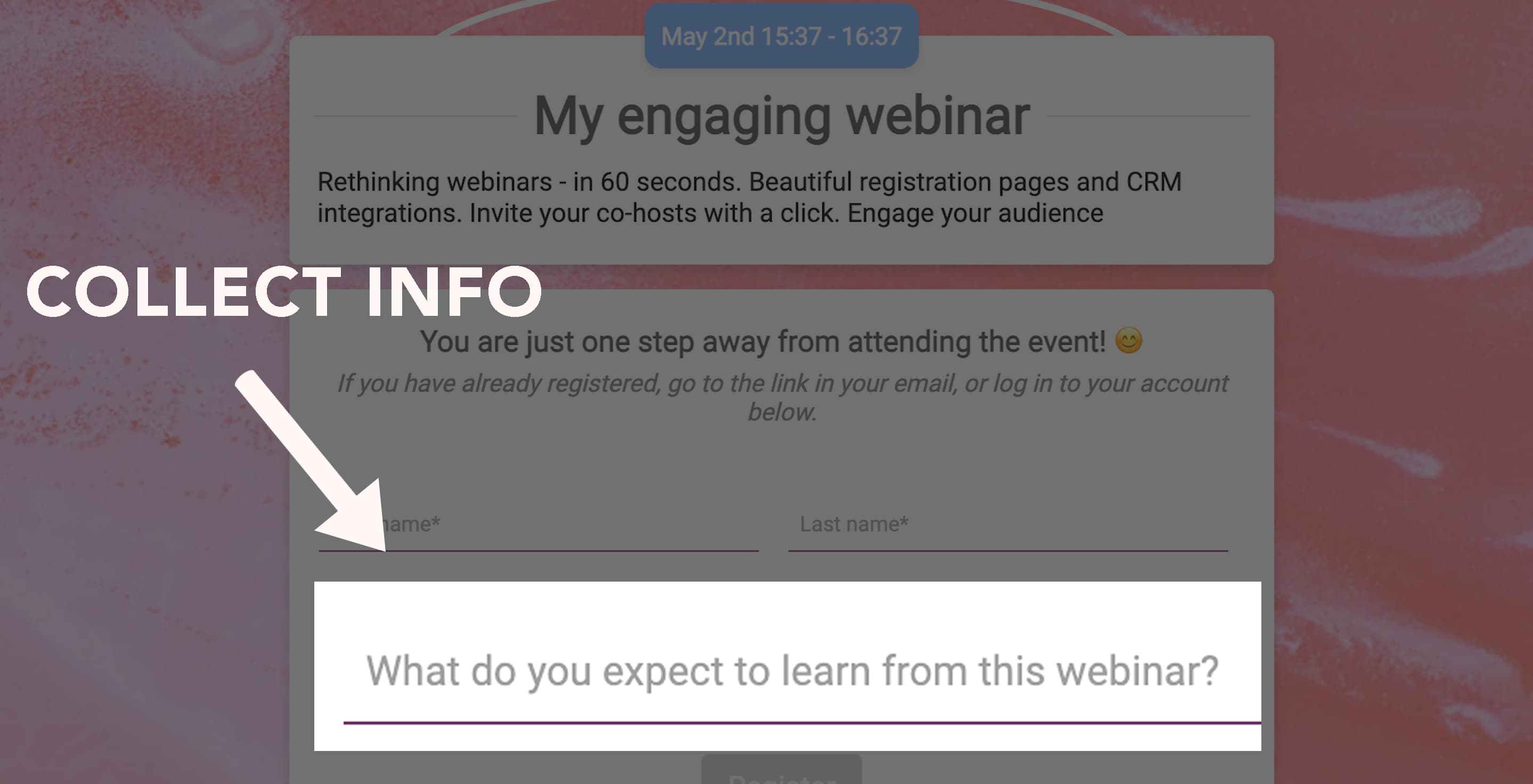 Collecting attendee information on webinar landing page