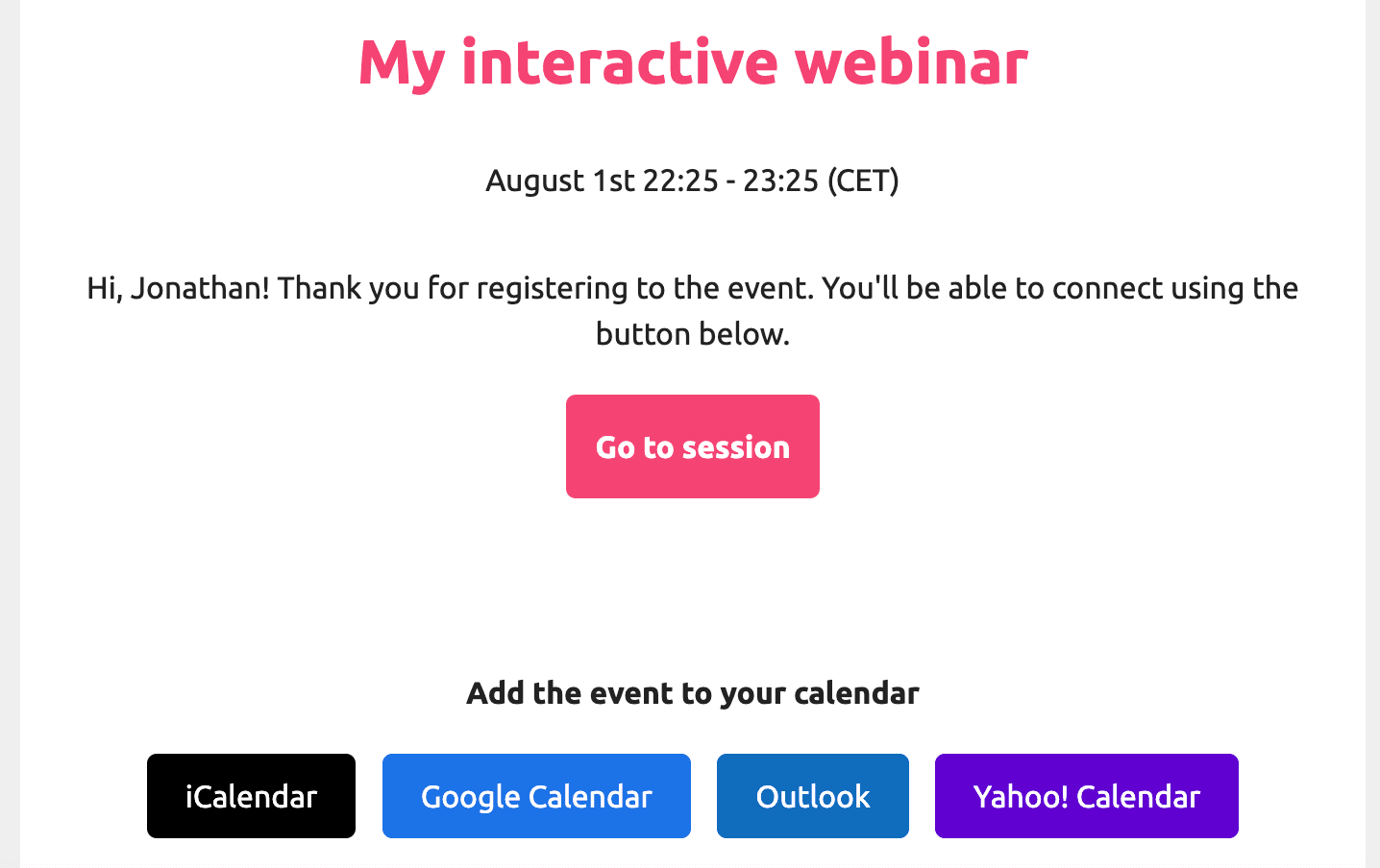 Webinar confirmation email