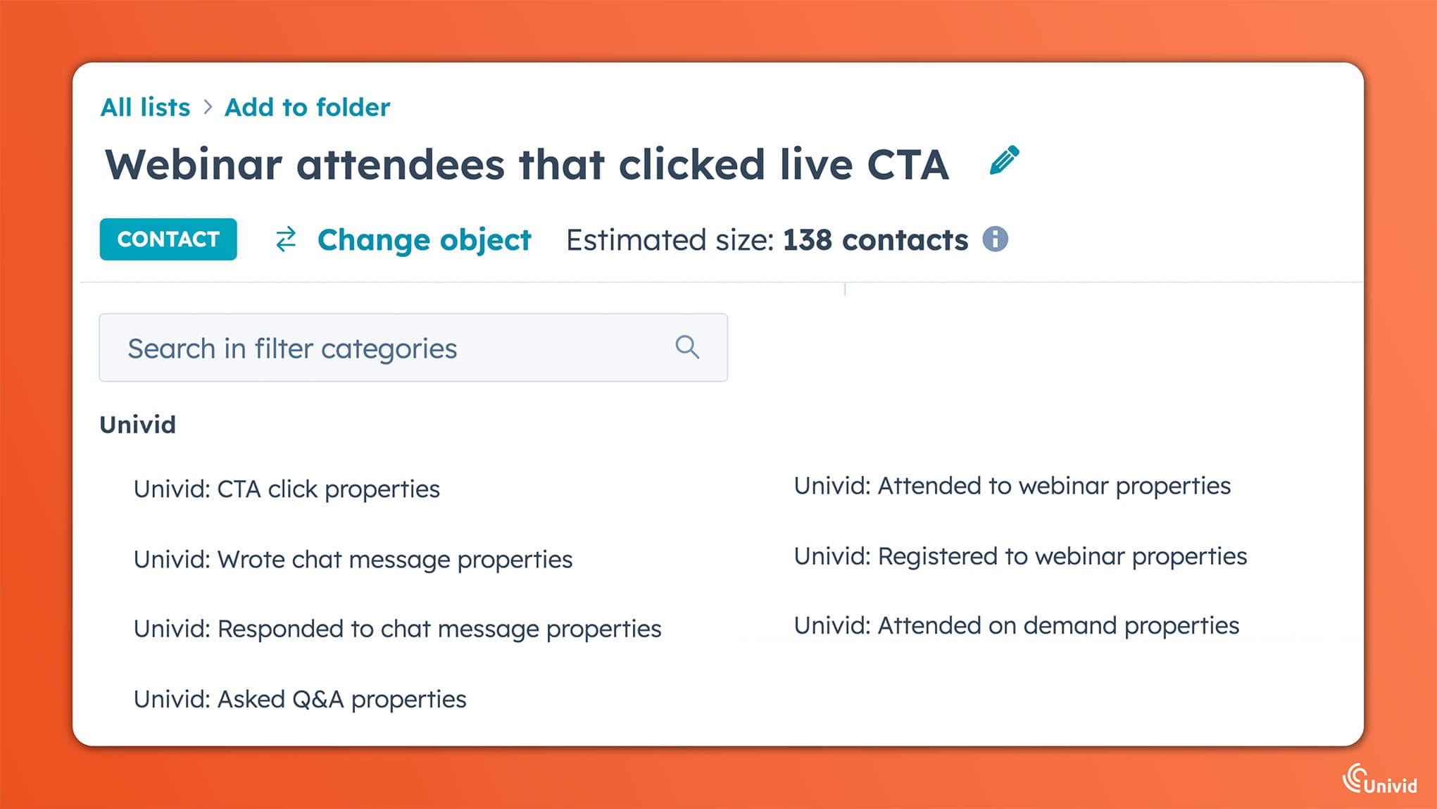 HubSpot webinarintegration - Skapa listor med hjälp av custom filters - Univid HubSpot webinarintegration - Skapa listor med hjälp av custom filters - Univid