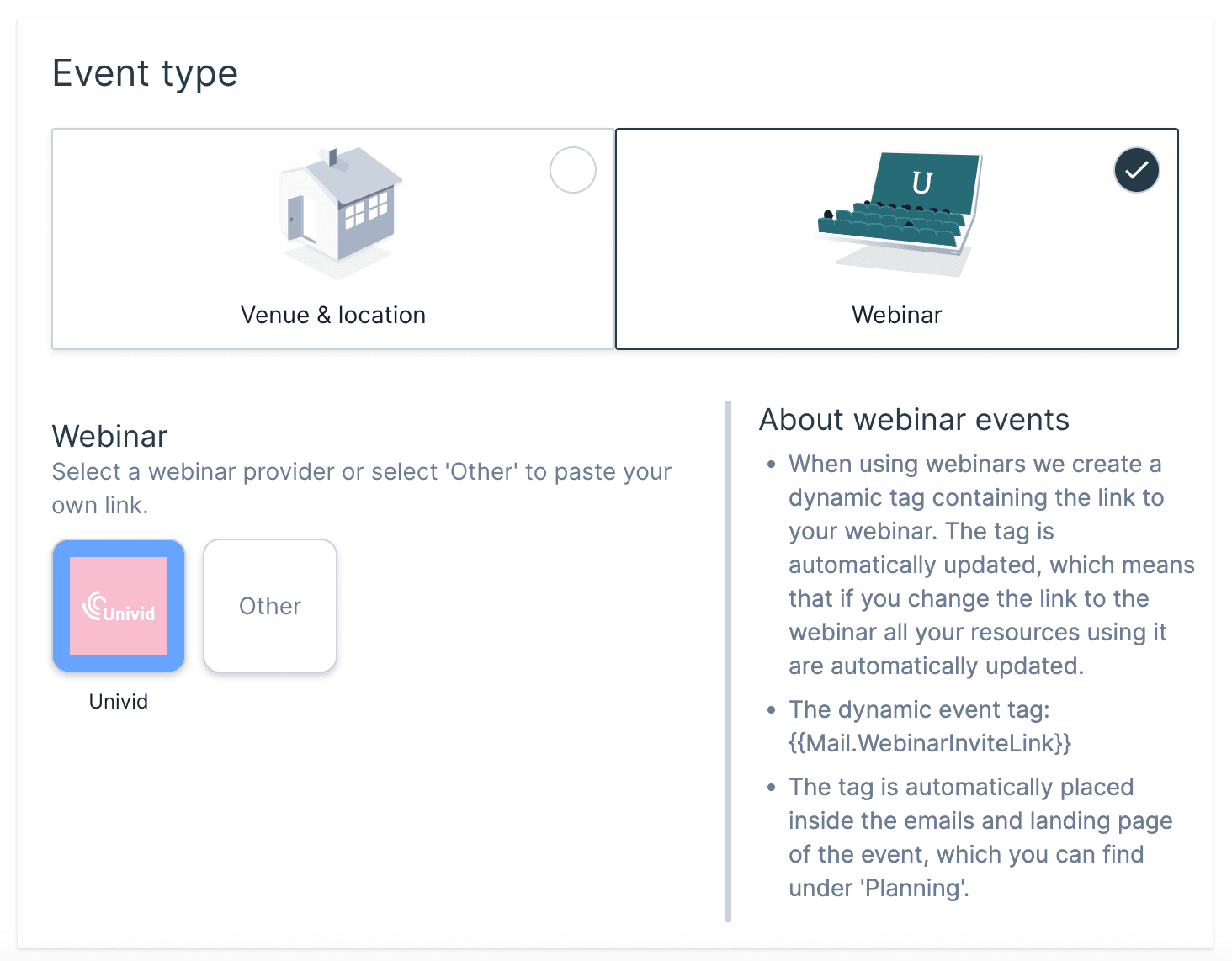 Create Univid webinar directly from Upsales Events Create Univid webinar directly from Upsales Events