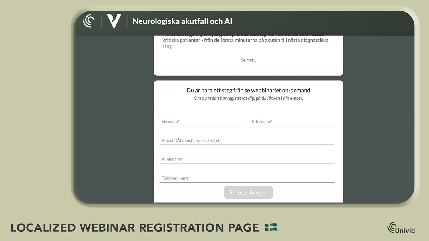 Localized webinar registration page in Swedish (Univid) Localized webinar registration page in Swedish (Univid)