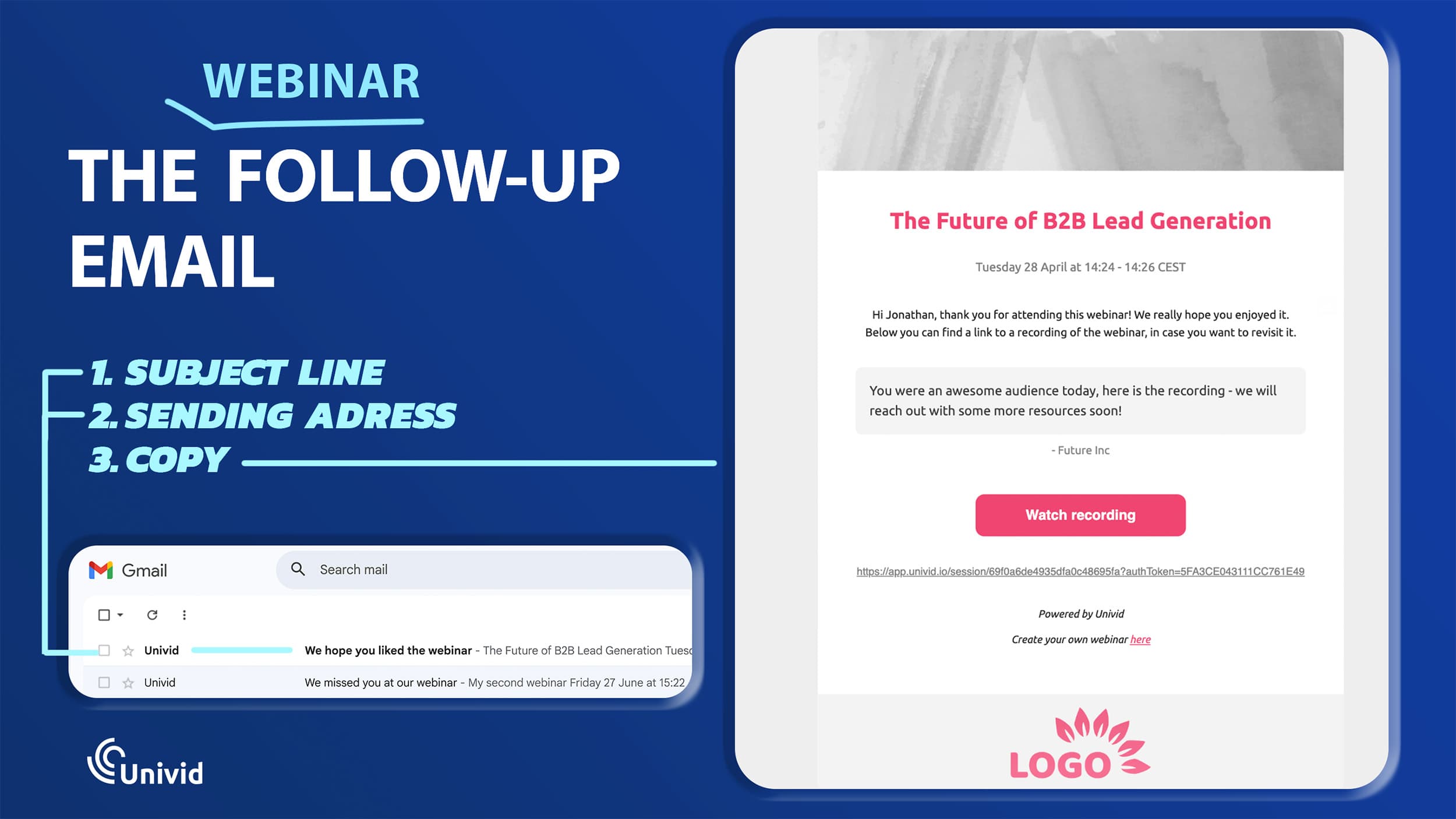 Webinar follow-up email - Key elements Webinar follow-up email - Key elements