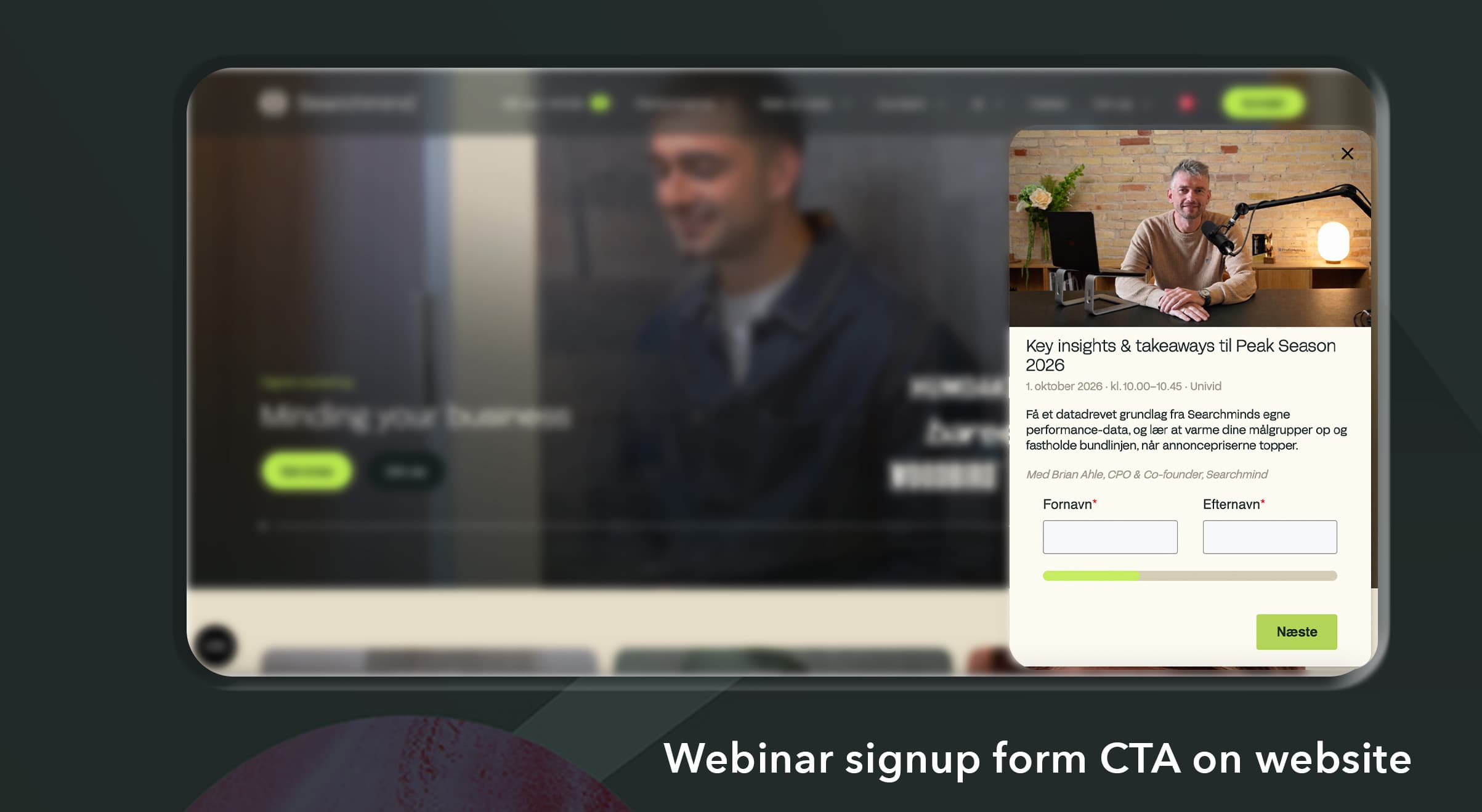 Webinar signup CTA form on website as popup Webinar signup CTA form on website as popup