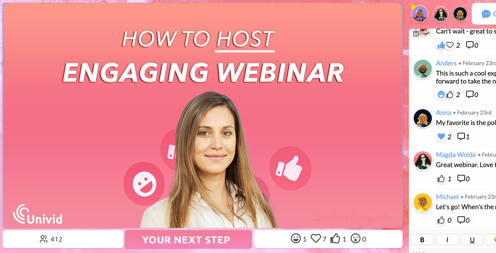 Hosting engaging webinars requires remembering a few small details that can make a huge change. Often just highlighting the chat, reactions, or the Q&A can give a spike in engagement. In this article, we share 7 ways you can make your webinar engaging and interactive - the two things that that boost conversions and memorability.