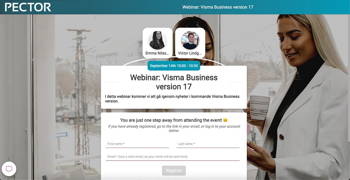 Exempel på registreringssida för webinar Exempel på registreringssida för webinar