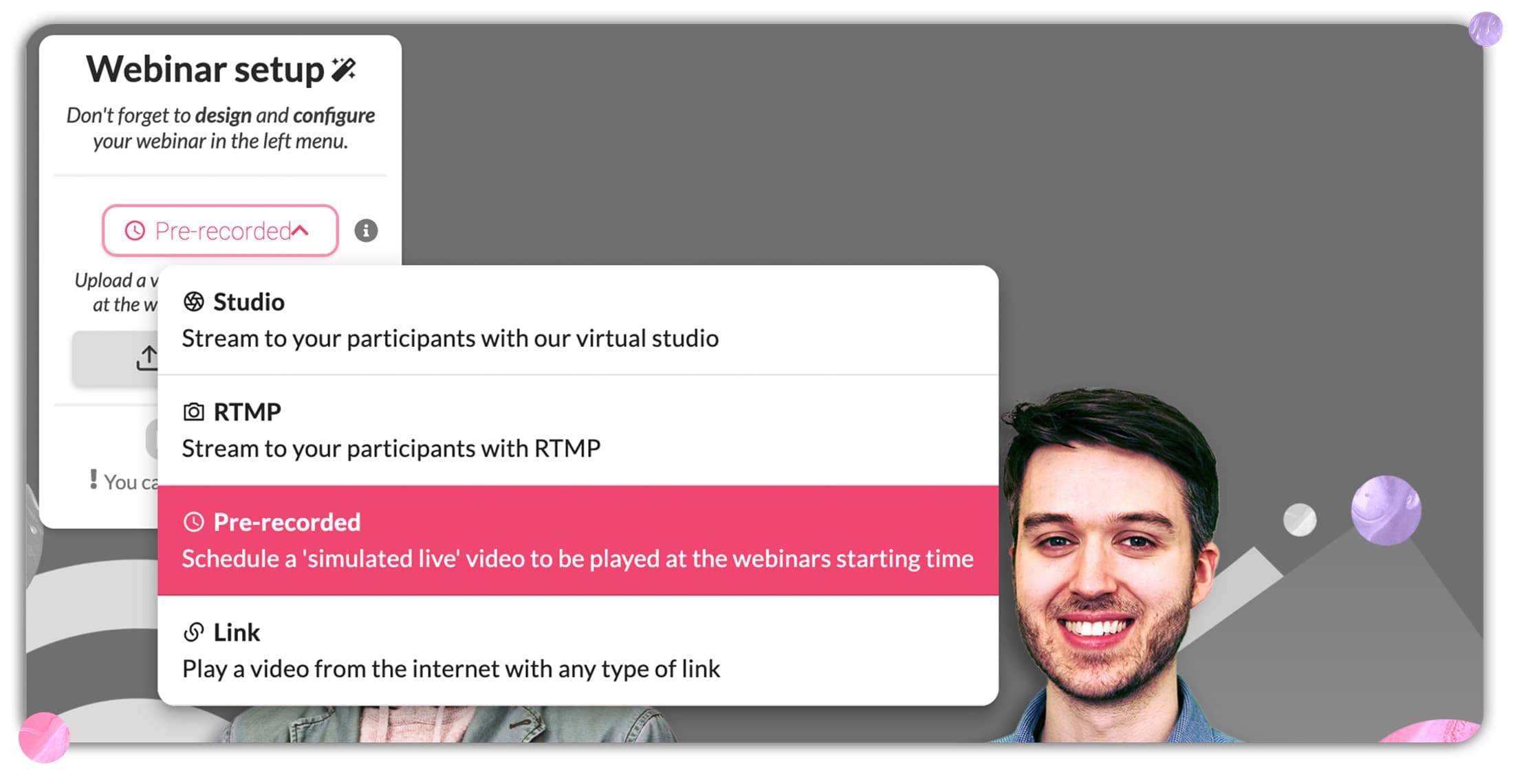 Select simulted live webinar mode - before going live Select simulted live webinar mode - before going live