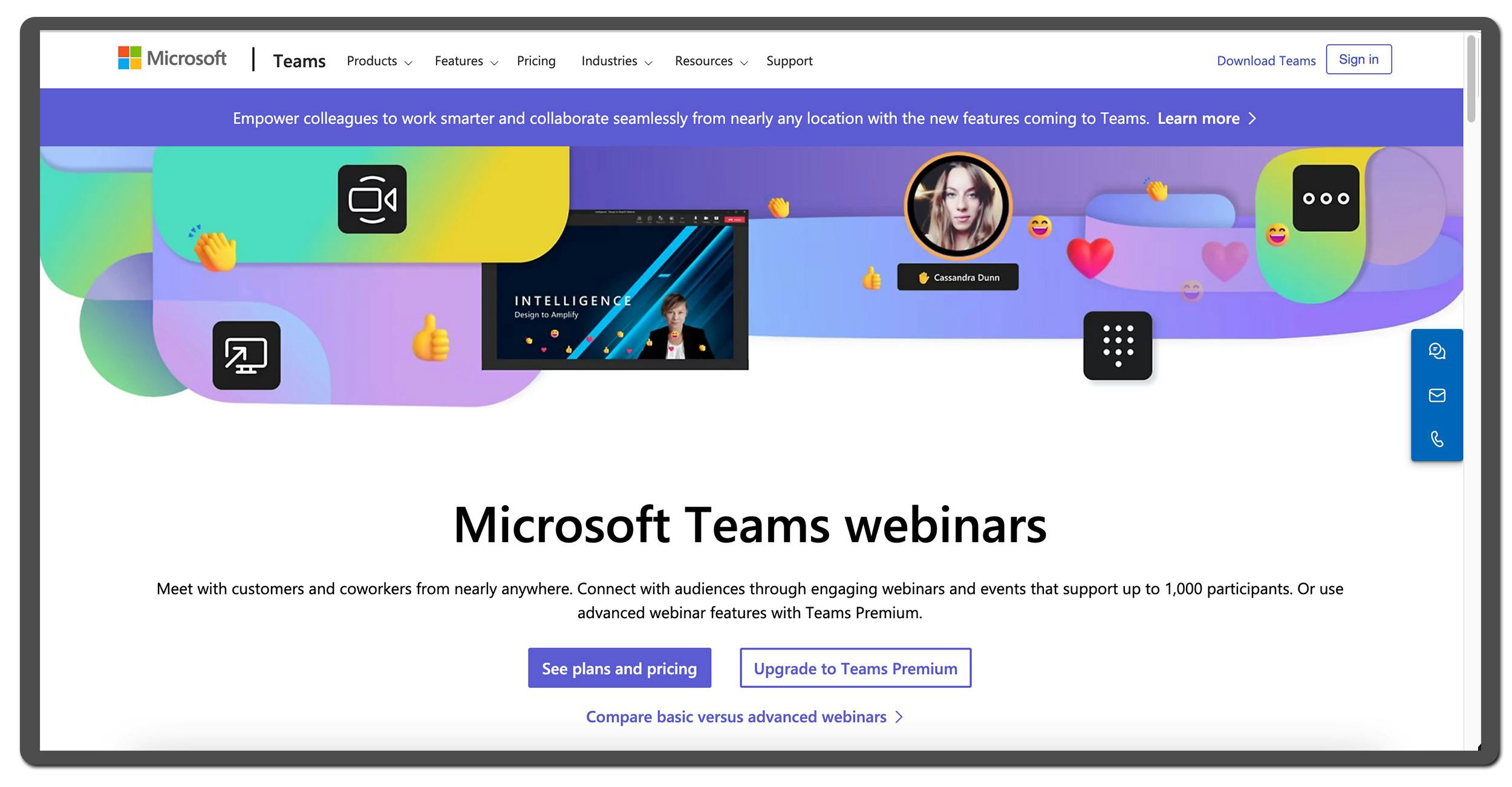 Microsoft Teams webinars - webinar software landing page