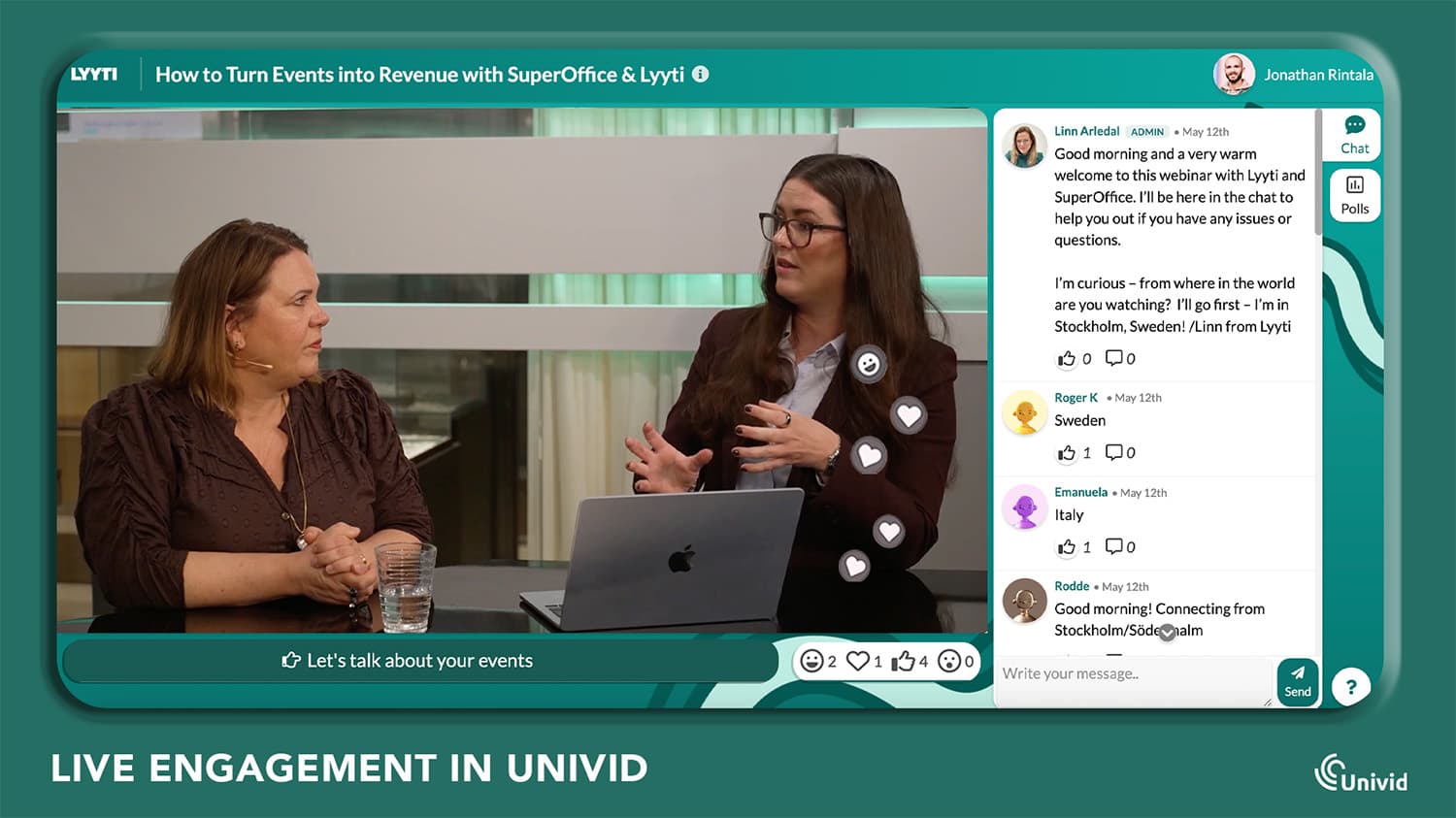Live webinar engagement with SuperOffice (in Univid:s webinar software) Live webinar engagement with SuperOffice (in Univid:s webinar software)