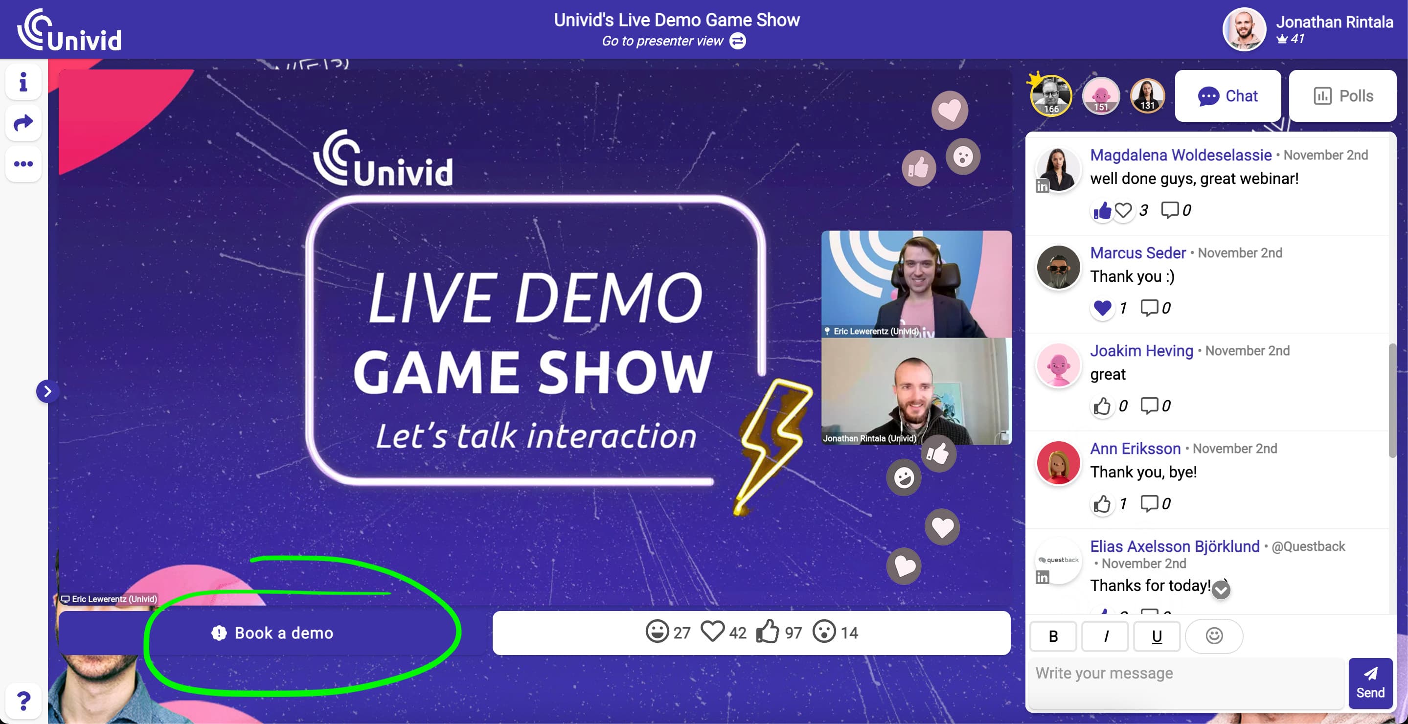 Live CTA-knapp i ett Univid webinar Live CTA-knapp i ett Univid webinar