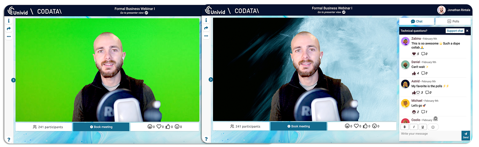 green screen before and after in Univid