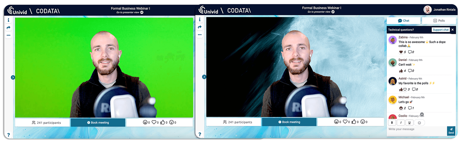 green screen before and after in Univid