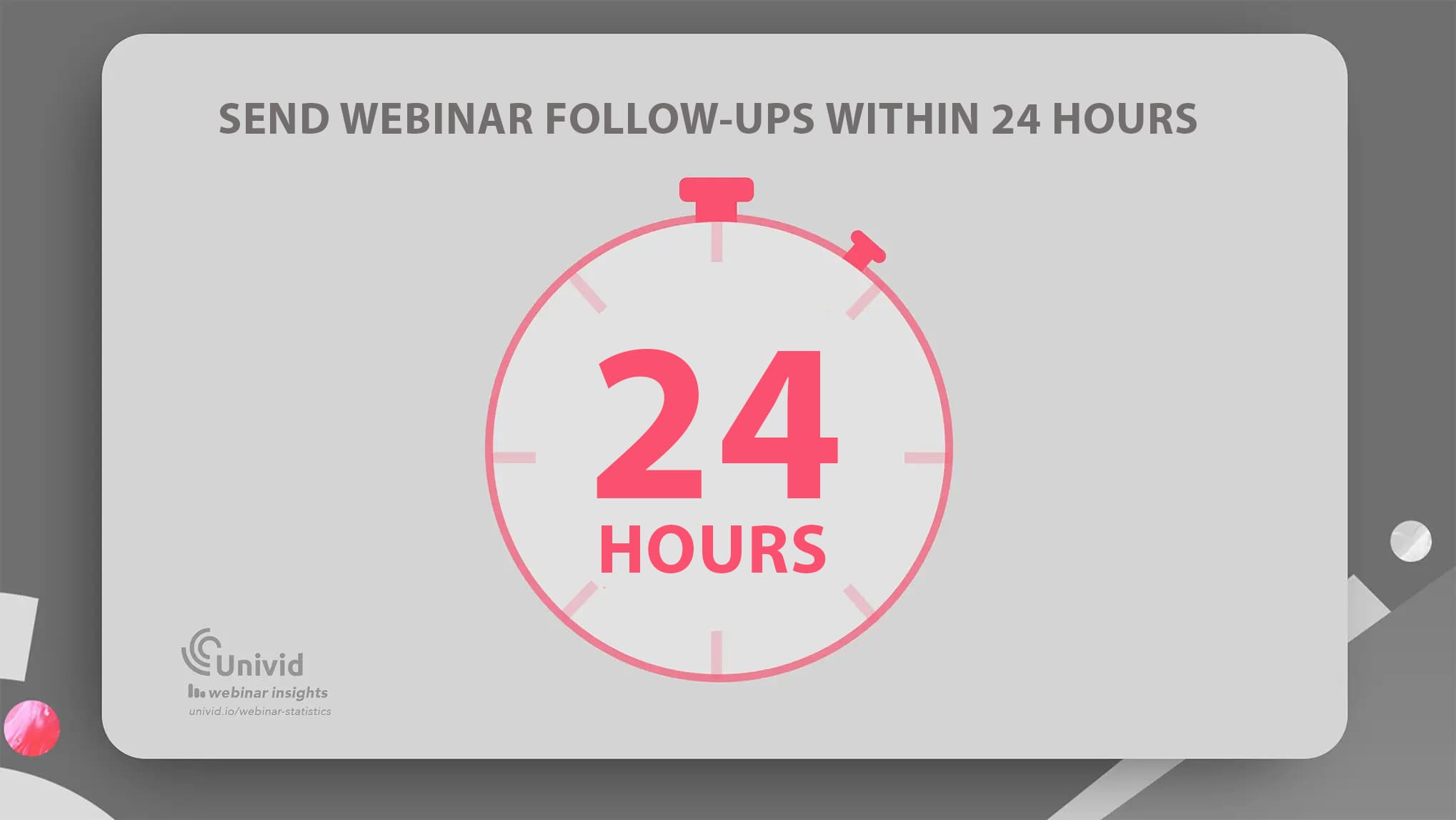 Send webinar follow-ups within 24 hours for highest engagement (based on data) Send webinar follow-ups within 24 hours for highest engagement (based on data)