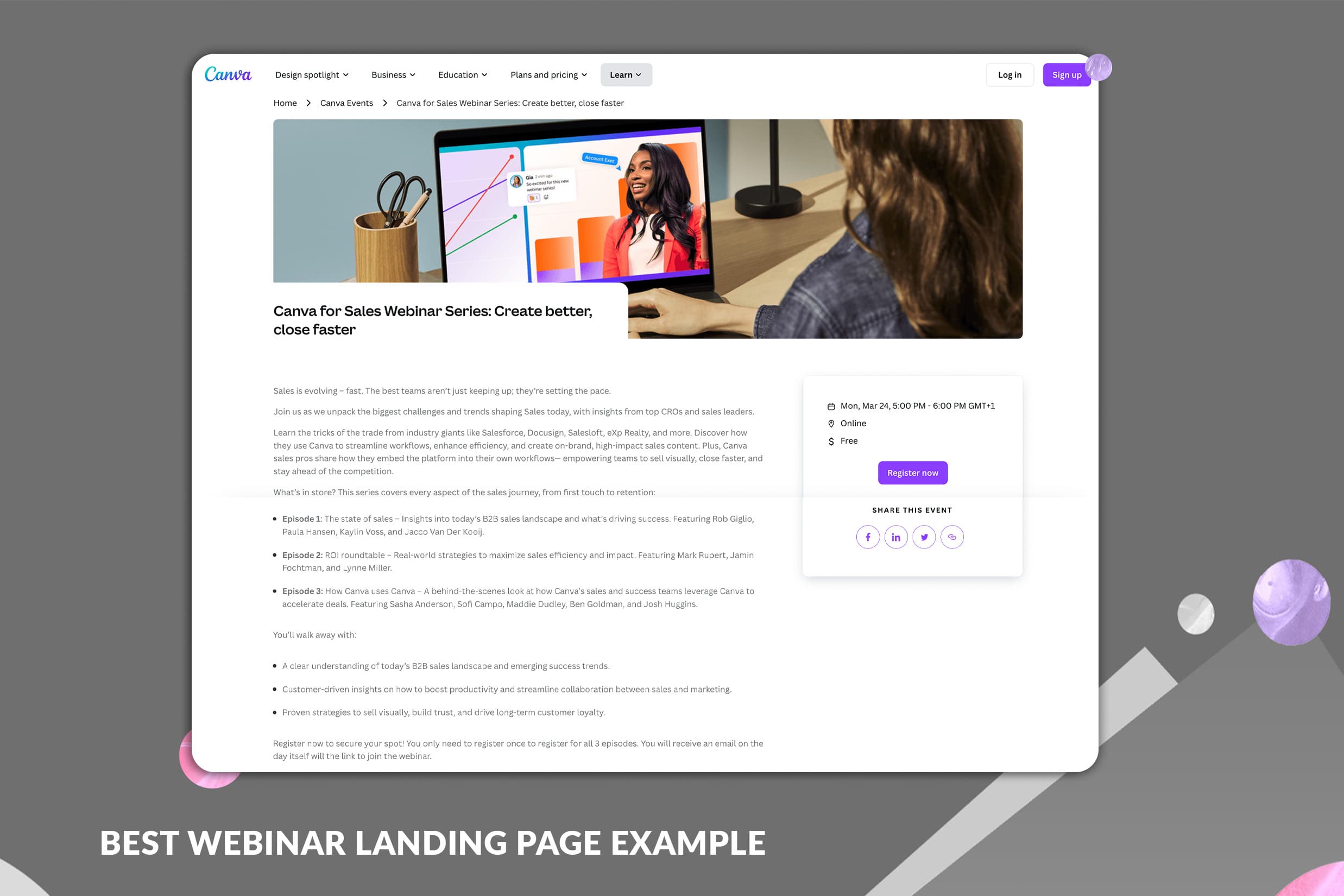 Best webinar landing page example - Canva Best webinar landing page example - Canva