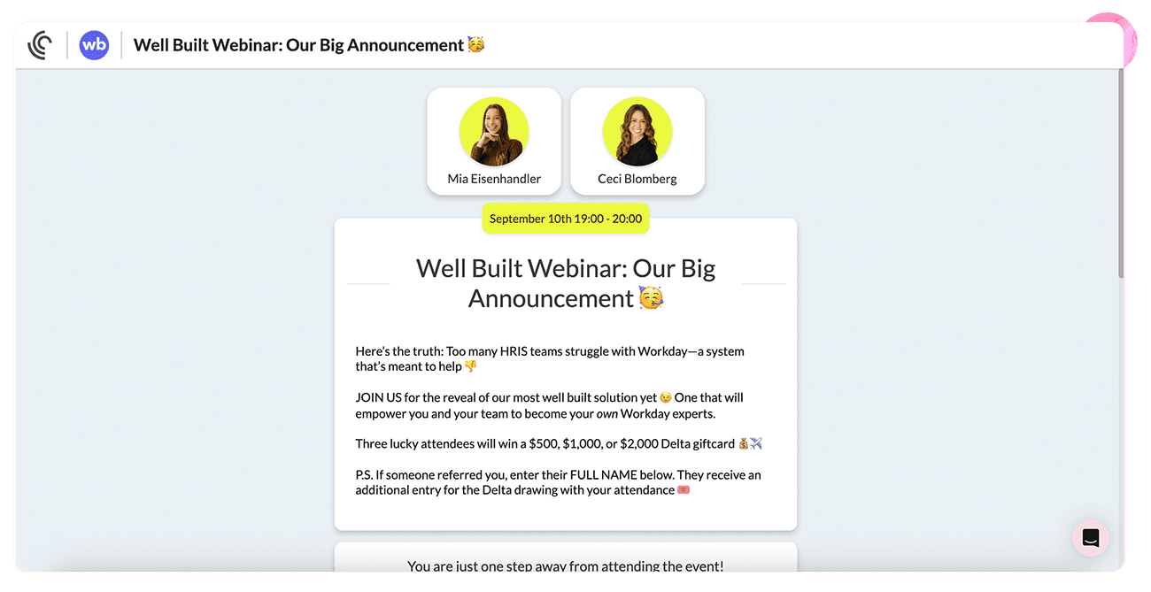 Webinar registration page in Univid (example) Webinar registration page in Univid (example)