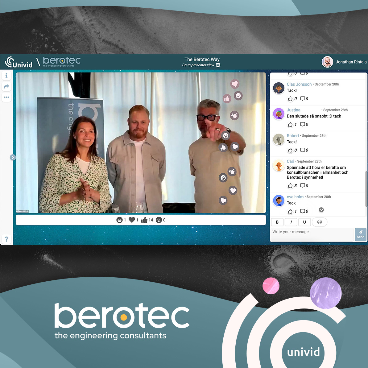 'The Berotec Way' was the topic on everyone's lips for Berotec's latest employer branding webinar on Univid. An hour-long evening event, with tons of curious questions being answered from the chat. How do you actually build a sustainable career as an engineer? 'We have used Univid for webinars about our unique way of building a sustainable career - together.' - Helena Torhage, VP of Marketing and Talent, Berotec.