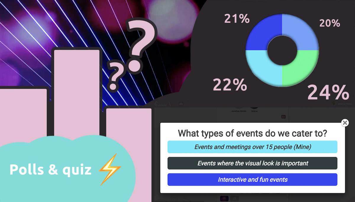 Så Univid möjliggör interaktiva evenemang - låt oss titta närmare på en viktig mentometer-funktionalitet som gör event mer interaktiva - omröstningar, polls och quiz.