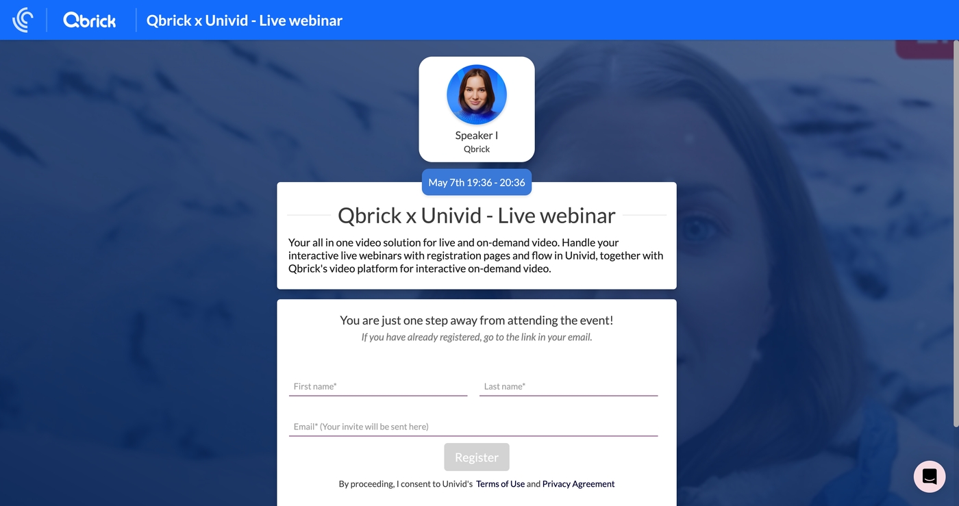 Qbrick is a leading platform for interactive video and video management. Seamlessly connect Qbrick's video platform with Univid's webinar platform. A Nordic platform for all things video.