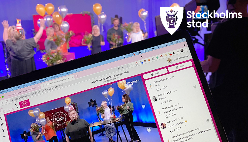 Arbetsmarknadsförvaltningen, Stockholms Stad höll i fredags ett fantastiskt digitalt event för att fira 10-årsjubileum. I ett professionellt och vackert sammansatt event av PS Occasion kunde upp emot 1000 deltagare ta del av en fartfylld agenda - med paneldiskussioner, videohälsningar och spännande inslag från länkdeltagare som berättade hur mycket AMFs jobb betytt i deras liv och professionella karriär! En rolig quiztävling via Univid och prisutdelning avrundade en härlig digital tillställning!