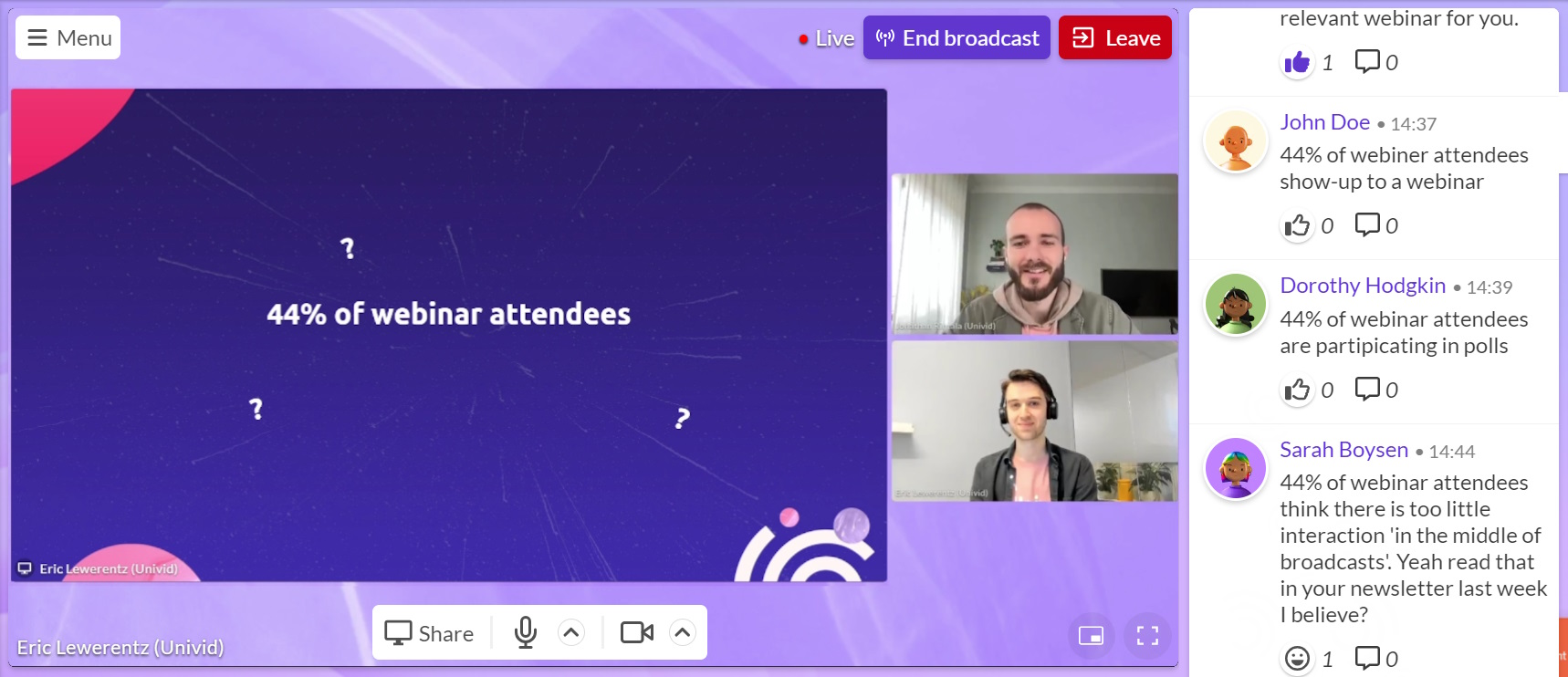 How to encourage attendees to use webinar chat feature.