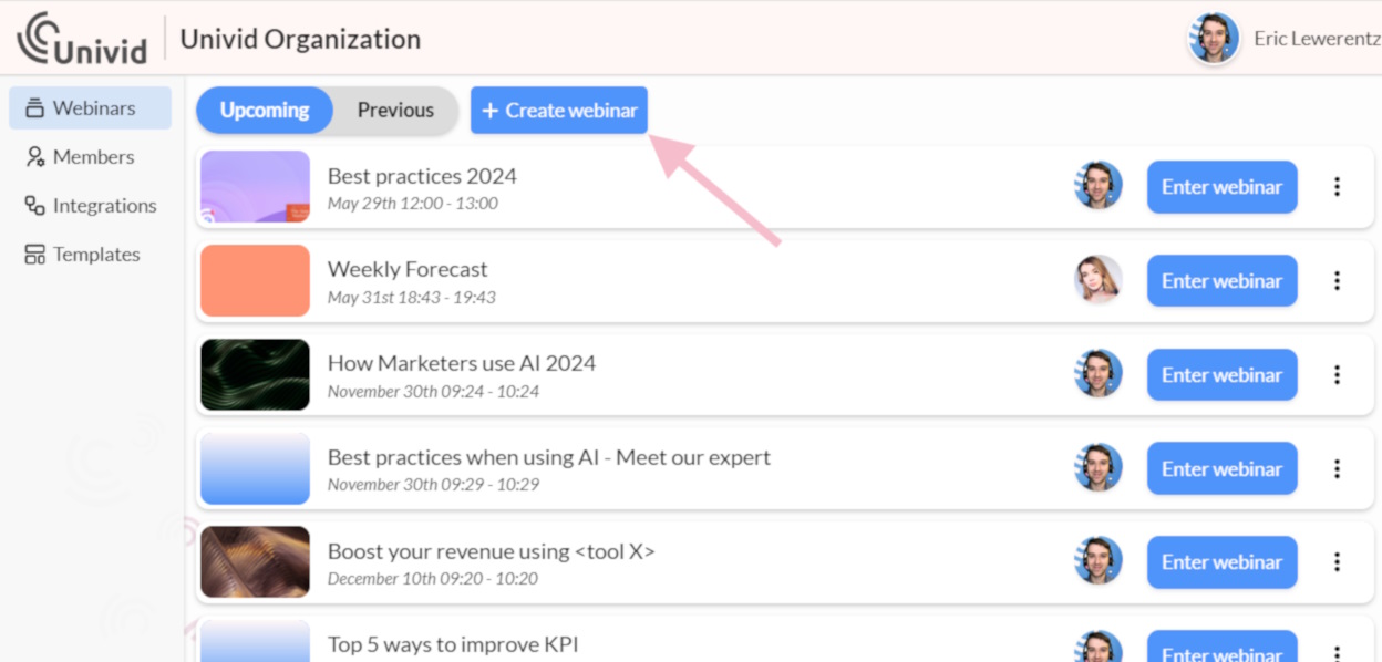 How to create a webinar, press create webinar.