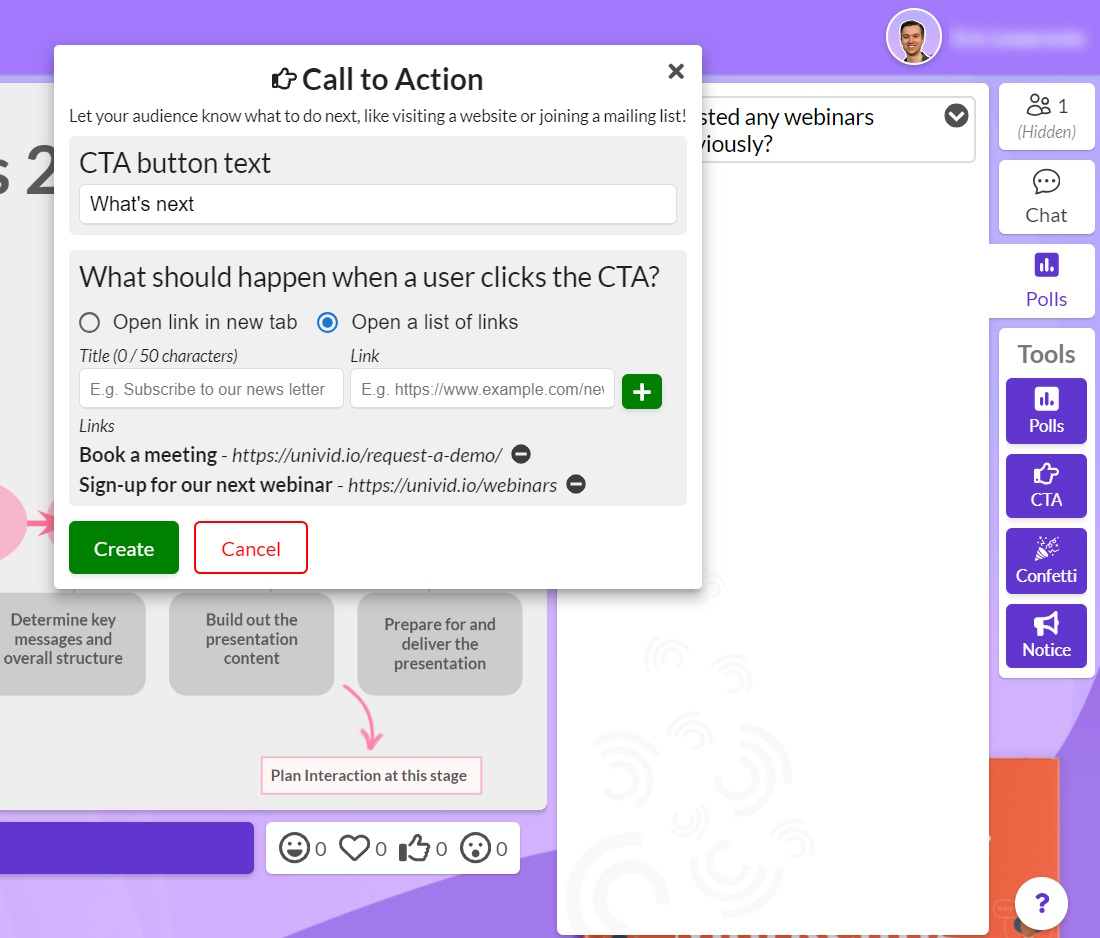 How to make create a webinar CTA button.