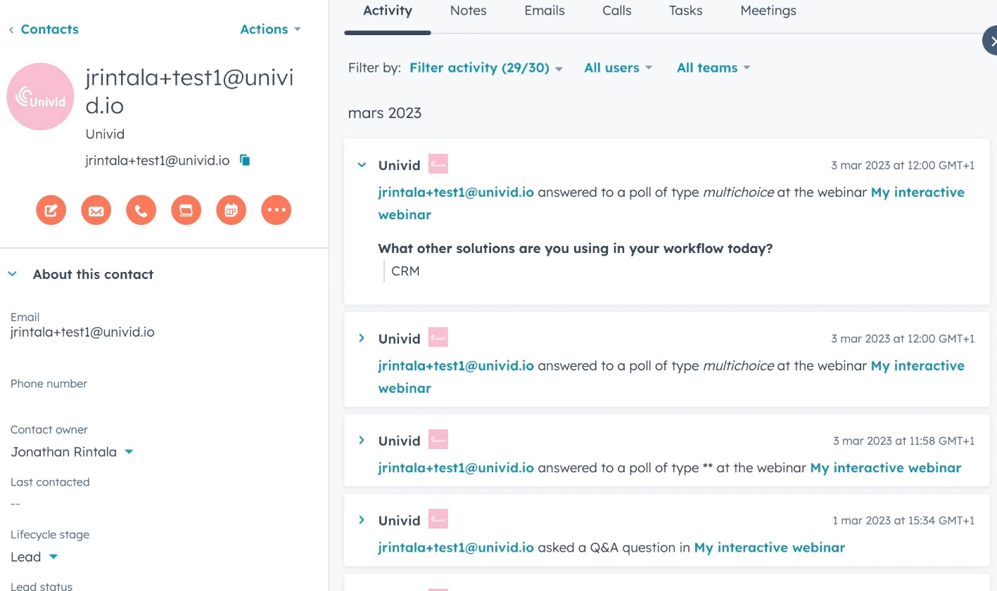 Get webinar data directly into HubSpot timeline activities.