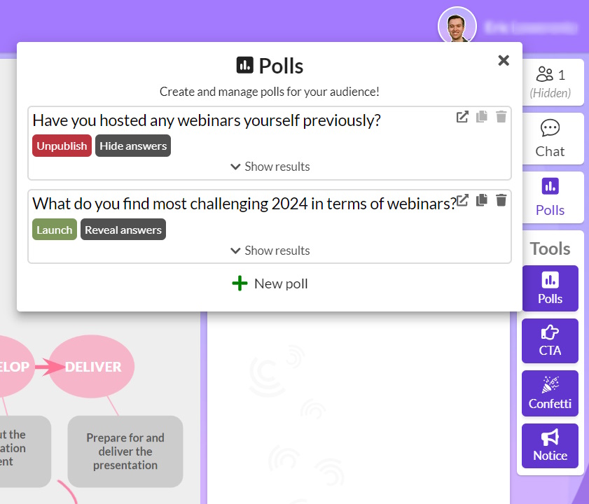 How to launch a webinar poll.