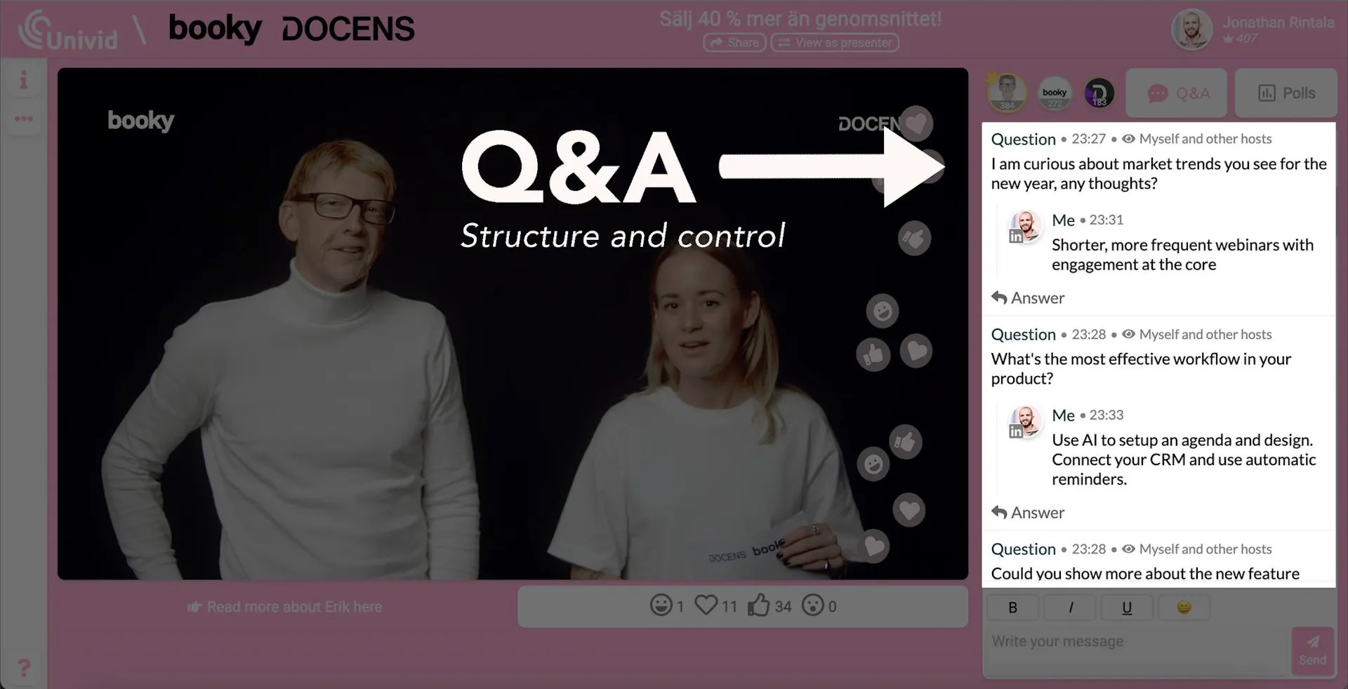 Illustration of a Q&A feature in webinar software.