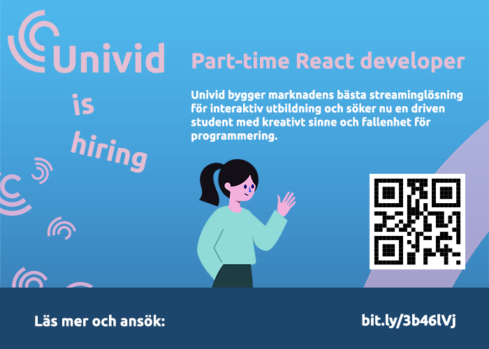 Univid is expanding and is now hiring a React developer in Stockholm, Sweden.