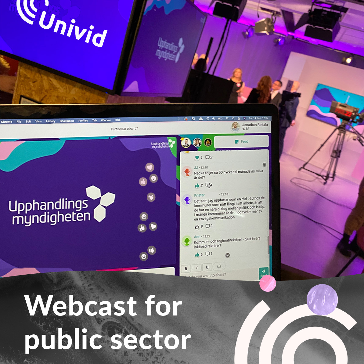 Who could have guessed that one of Sweden's most beautiful digital events is held by a national agency? At Univid we were really impressed by The National Agency for Public Procurement's stylish graphic profile that flowed through the entire webcast they chose to livestream on Univid. A webcast that was not only great content-wise, but also interactive with a lot of reactions, questions and discussions in the chat. A perfect forum for bringing together leading municipal politicians from all over the country in a live broadcast.